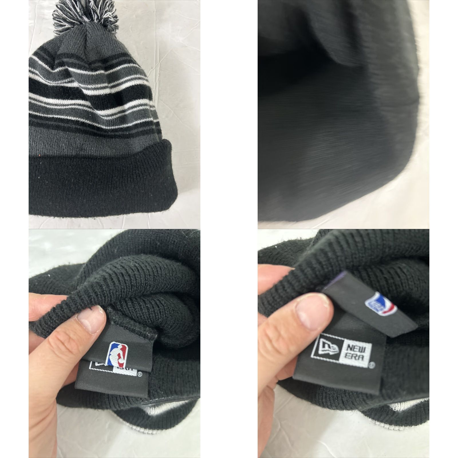 New Era BROOKLYN NETS NEW ERA NBA POM BEANIE STRIPED ADULT HAT BLACK GREY WHITE Size ONE SIZE - 8 Thumbnail