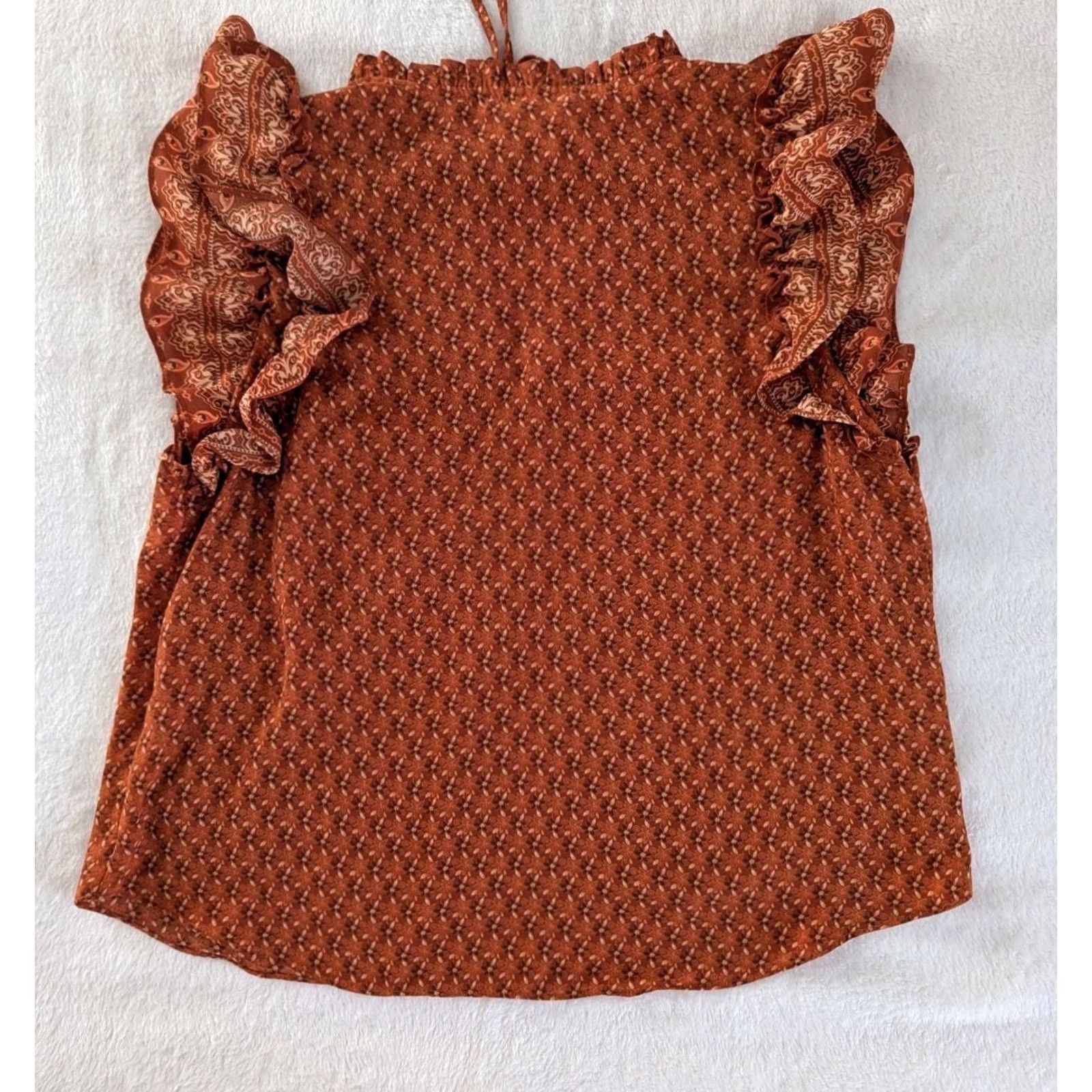 Bcbgmaxazria BCBGMAXAZRIA Blouse Short Sleeve Woman size M Orange Ruffle Peasant Paris Burnt Orange Size M / US 6-8 / IT 42-44 - 3 Thumbnail
