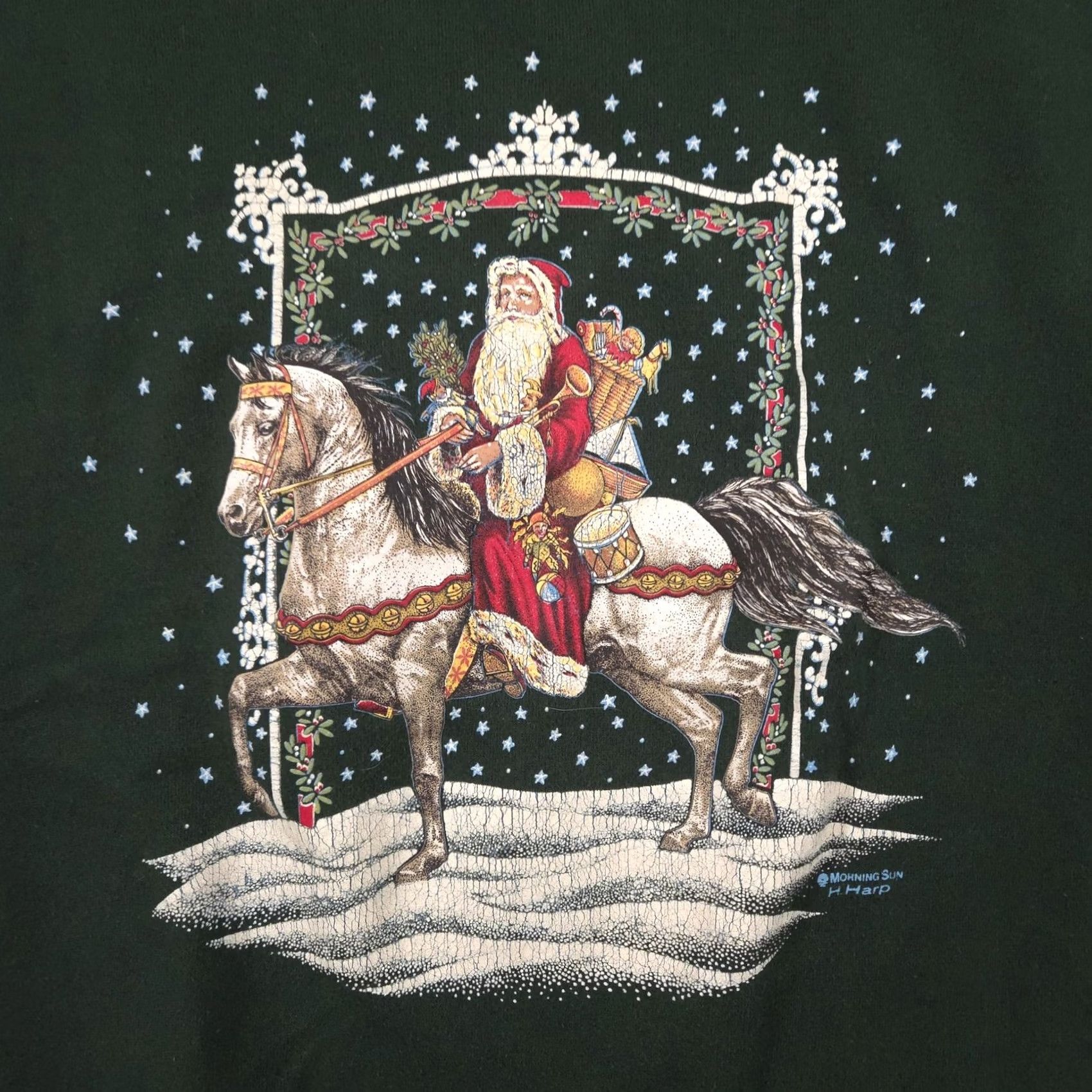 Vintage VINTAGE Morning Sun Sweatshirt Womens M Green Mock Neck Santa 90s Casual Winter Xmas Holiday Size M / US 6-8 / IT 42-44 - 4 Thumbnail