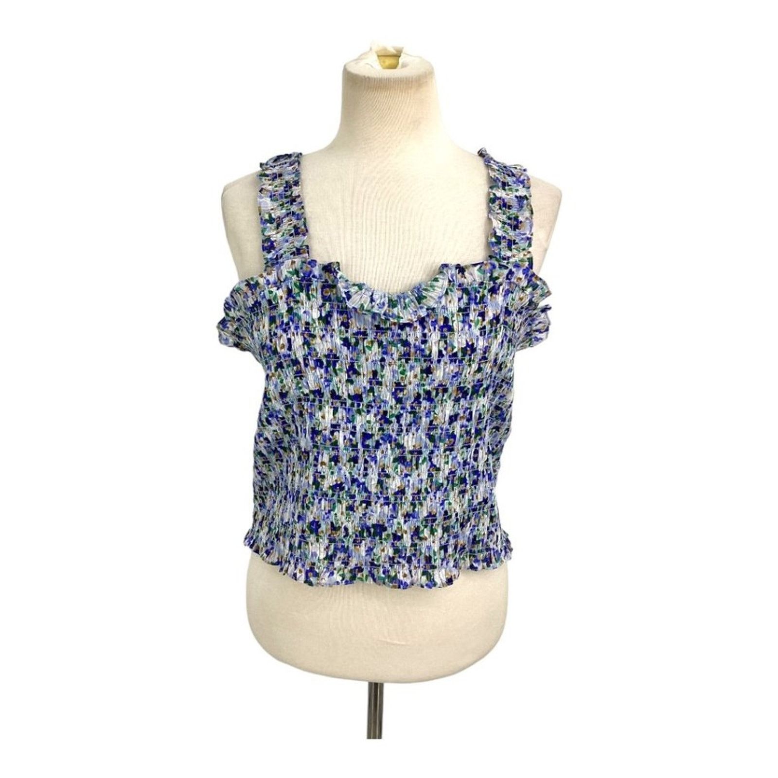 Veronica Beard Veronica Beard Averie Smocked Cropped Tank Blue XL NWOT $298 Size XL / US 12-14 / IT 48-50 - 3 Thumbnail