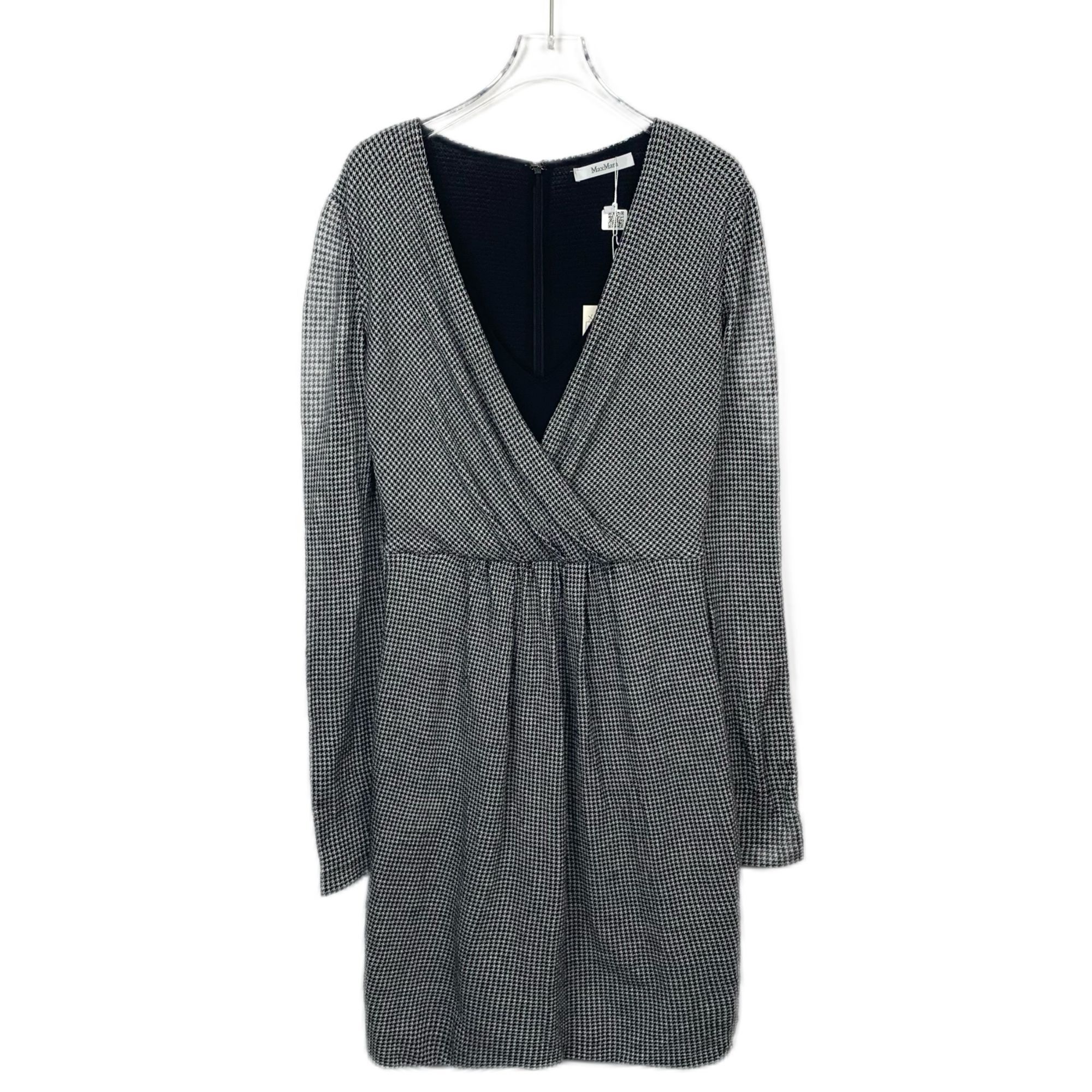 Max Mara Max Mara Grey Houndstooth Wool V-Neck Dress (Size 40) Size S / US 4 / IT 40 - 1 Thumbnail