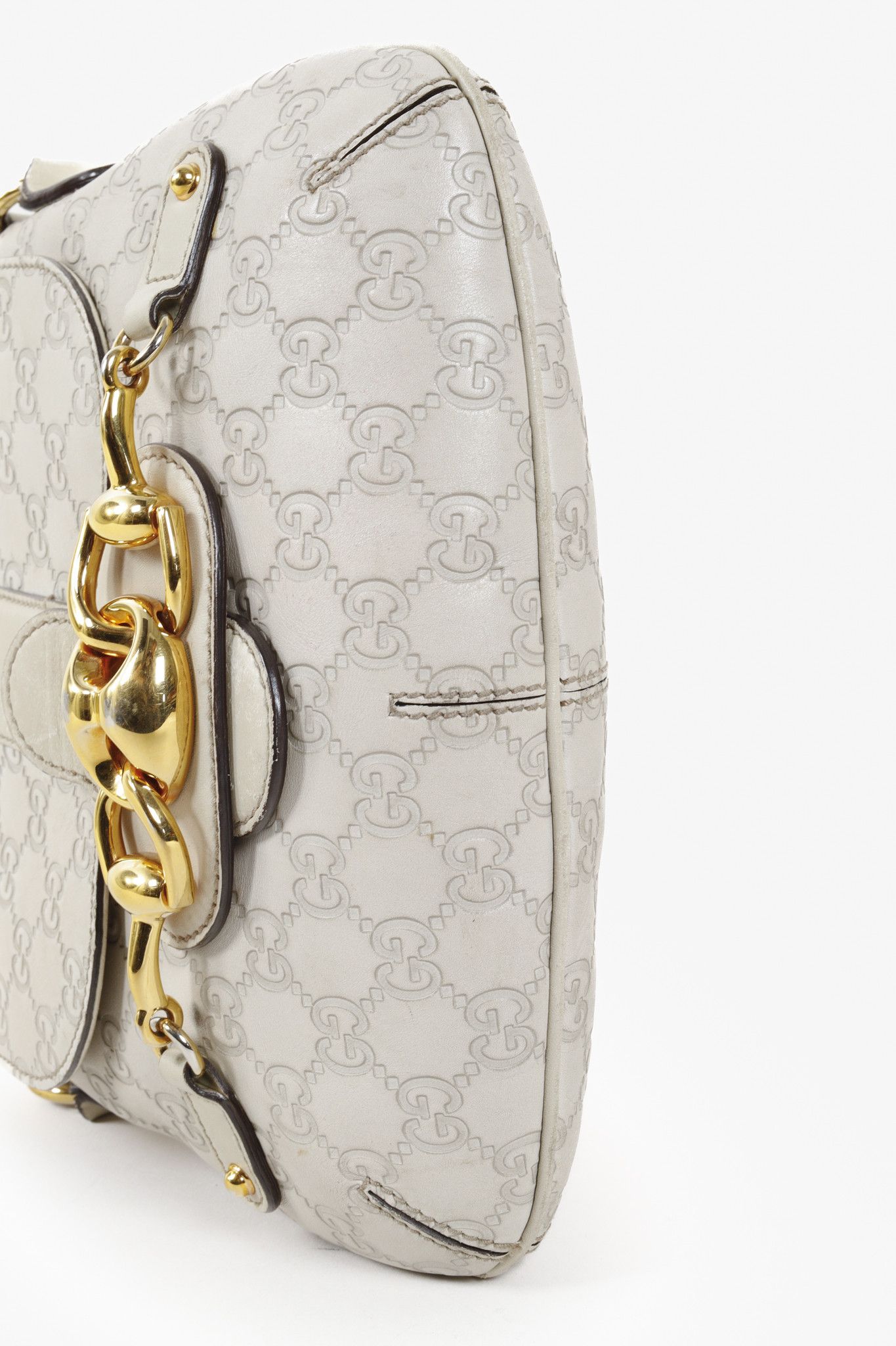 Gucci Gucci Off-White Embossed Monogram Horsebit Shoulder Bag Size ONE SIZE - 5 Thumbnail