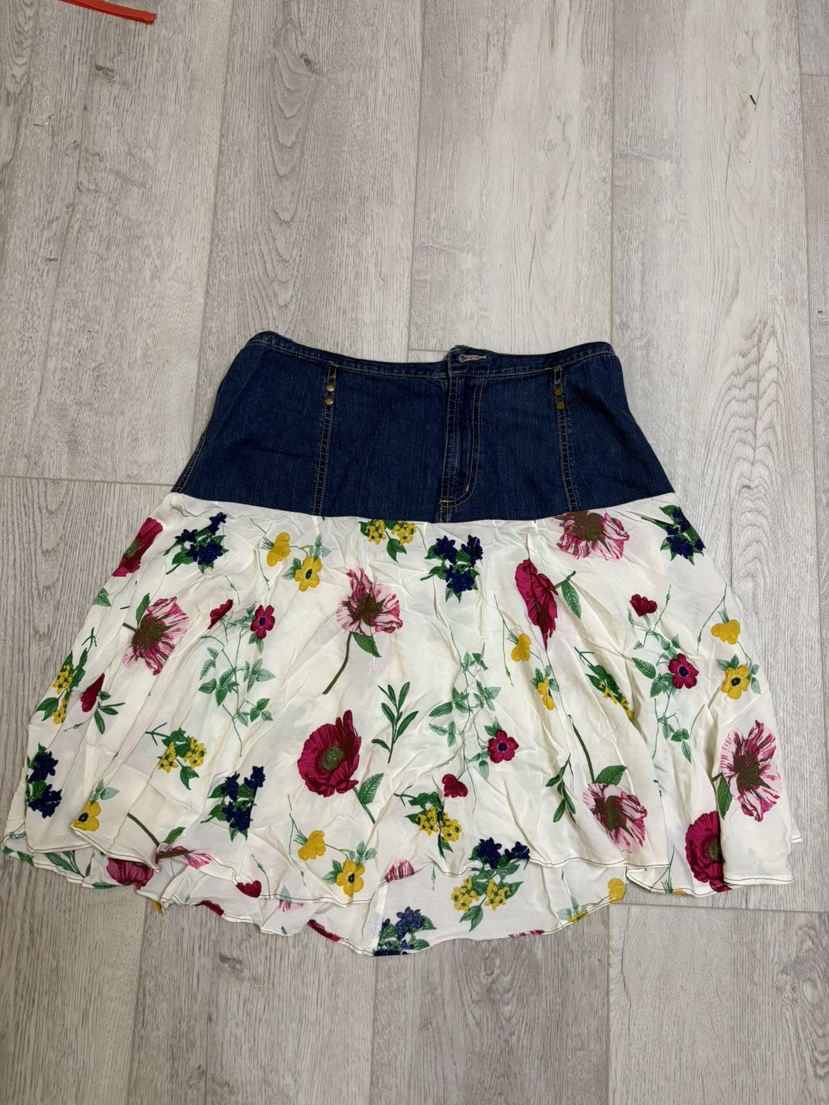 Vintage Y2K boho floral denim skirt Size 34" / US 12 / IT 48 - 1 Thumbnail