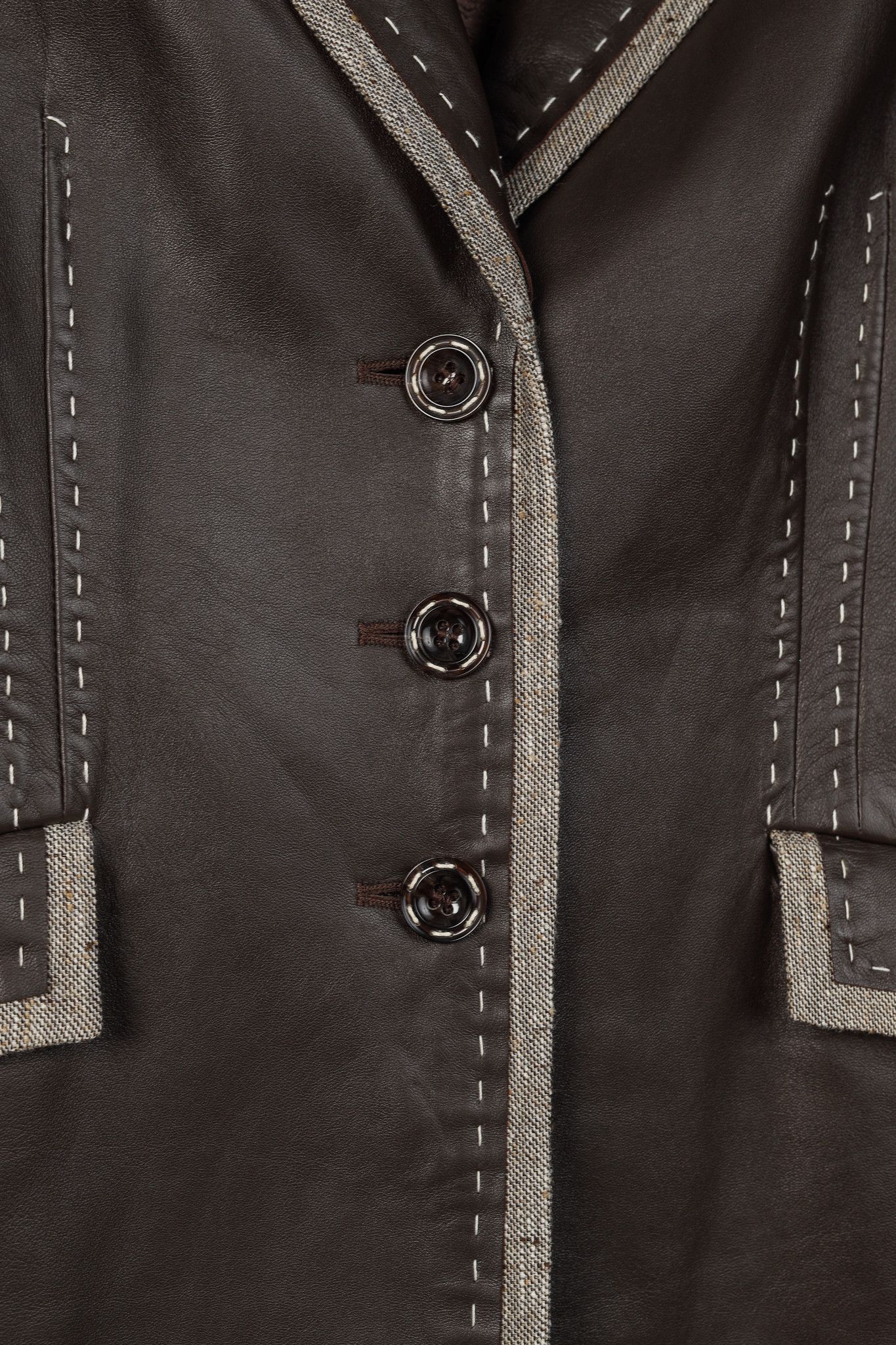 Escada Escada Brown Leather Topstitched & Trimmed Blazer Size L / US 10 / IT 46 - 8 Thumbnail