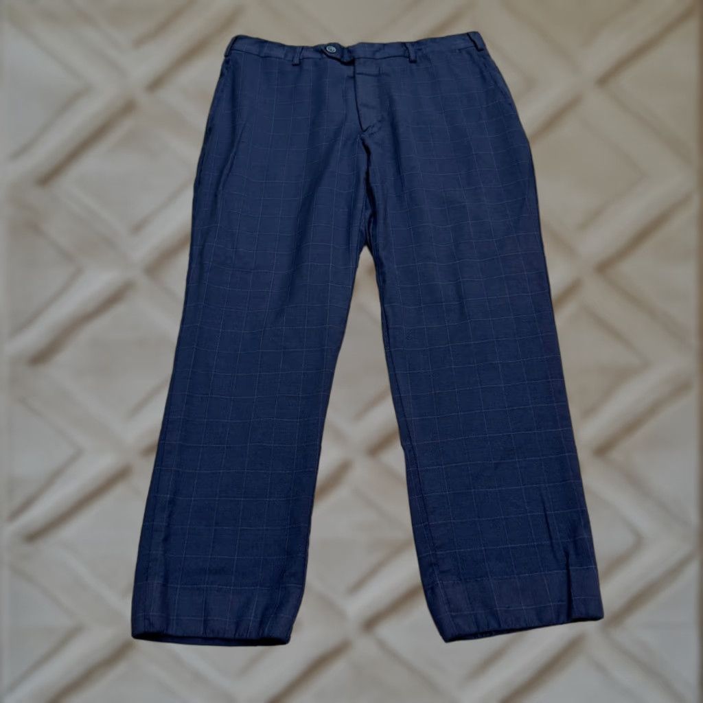 Vintage J. Hillburn Piana Super 170s Wool Silk 600 Dress Pants Men 34x28 Blue Windowpane Size US 34 / EU 50 - 1 Thumbnail