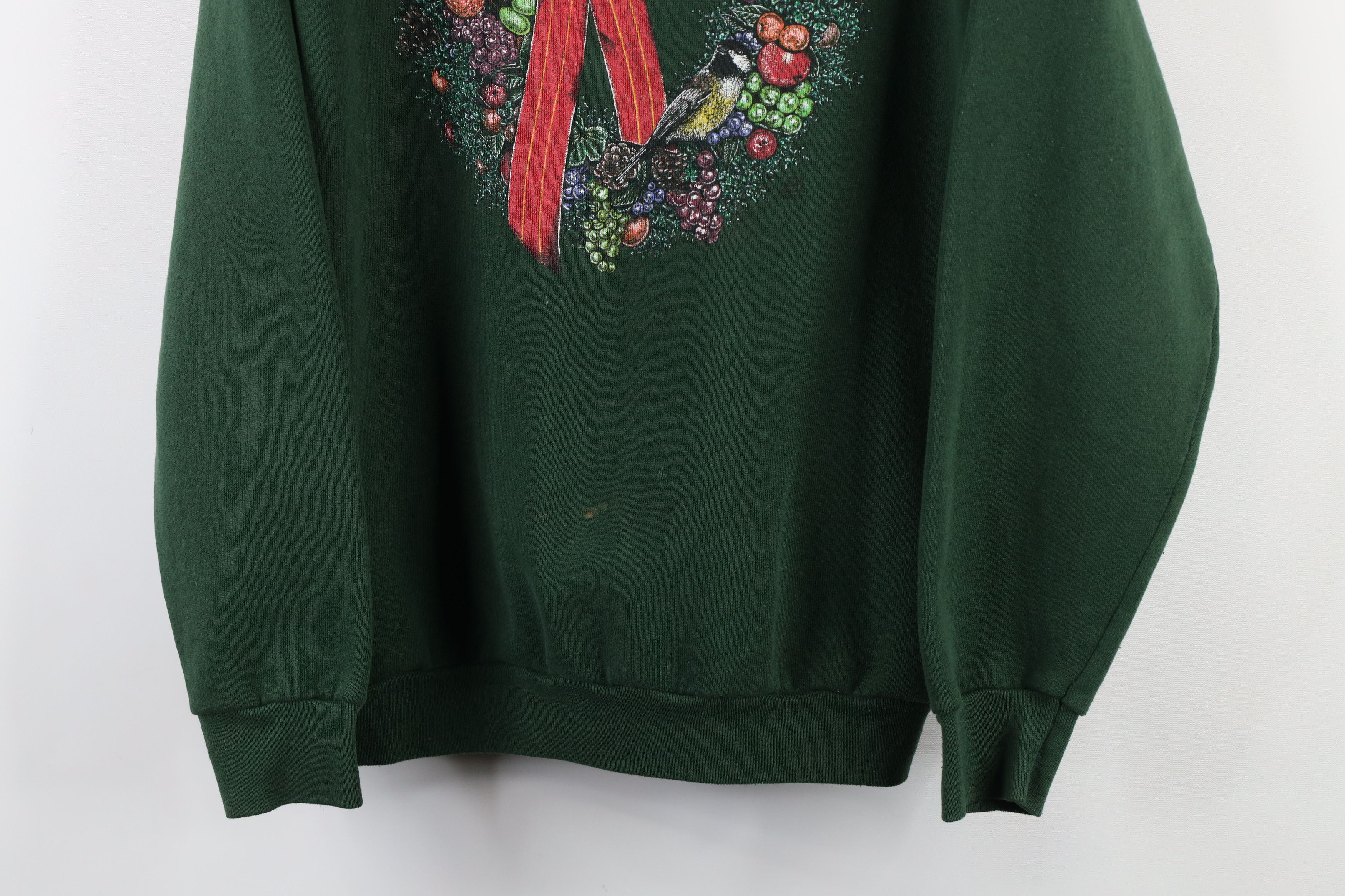 Vintage Vintage 90s Christmas Wreath Bird Sweatshirt Green USA Size L / US 10 / IT 46 - 3 Thumbnail