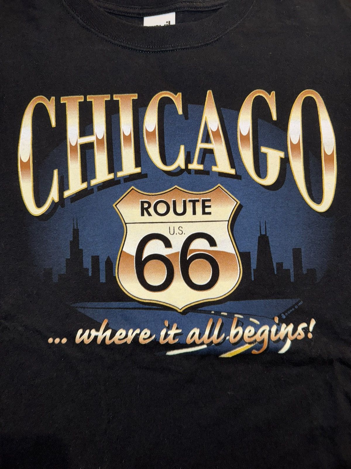 Anvil × Vintage Vintage 90s Chicago Route 66 Black Shirt Size US L / EU 52-54 / 3 - 3 Thumbnail