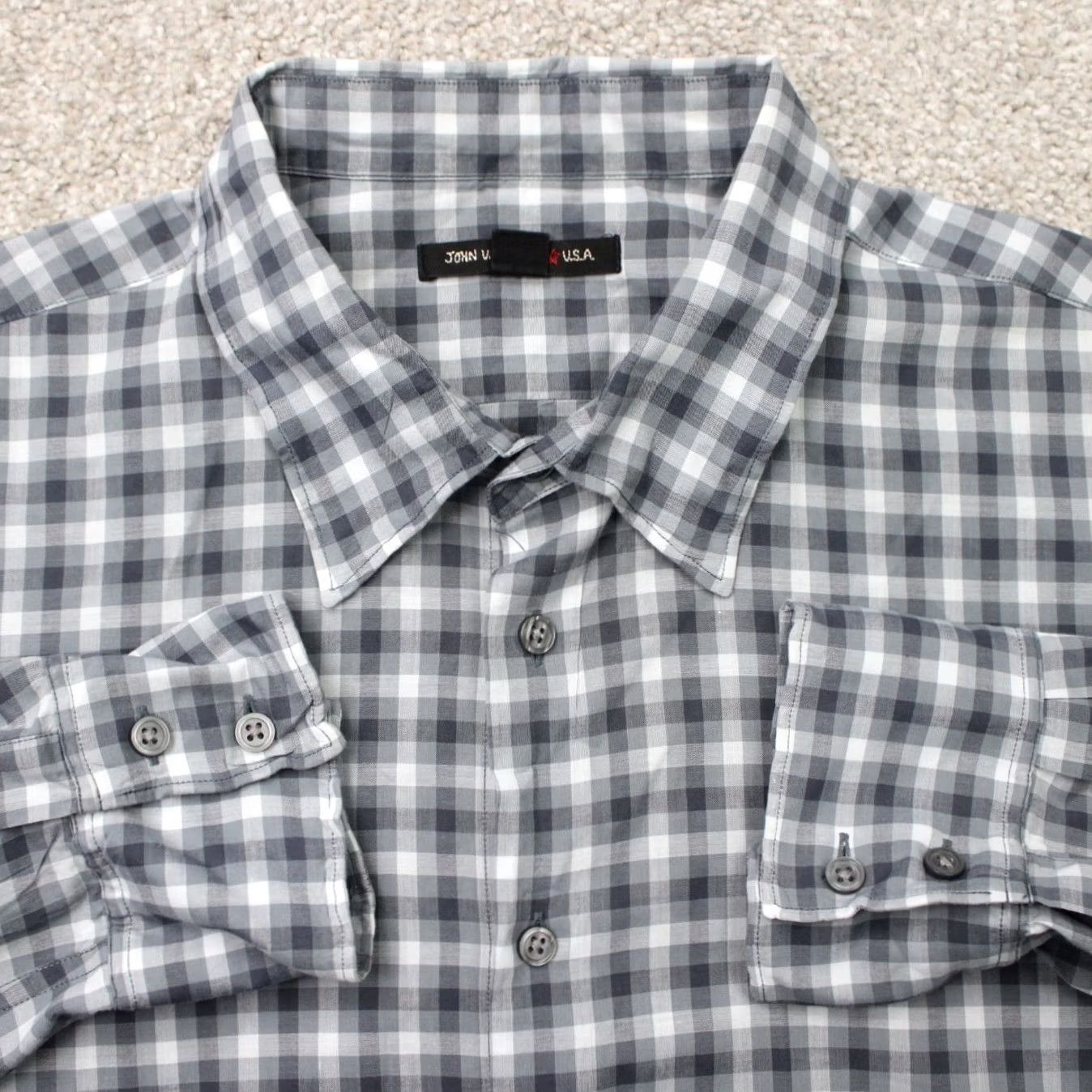 John Varvatos John Varvatos Shirt Men XL Gray Plaid Button-Down Collared 100% Cotton L/S Regular Size US XL / EU 56 / 4 - 2 Thumbnail