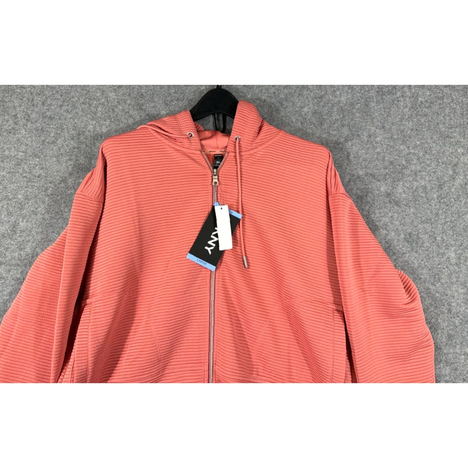 DKNY DKNY Ottoman Full-Zip Hoodie Womens L Faded Rose Ribbed Stretch Pockets NWT Size L / US 10 / IT 46 - 2 Thumbnail