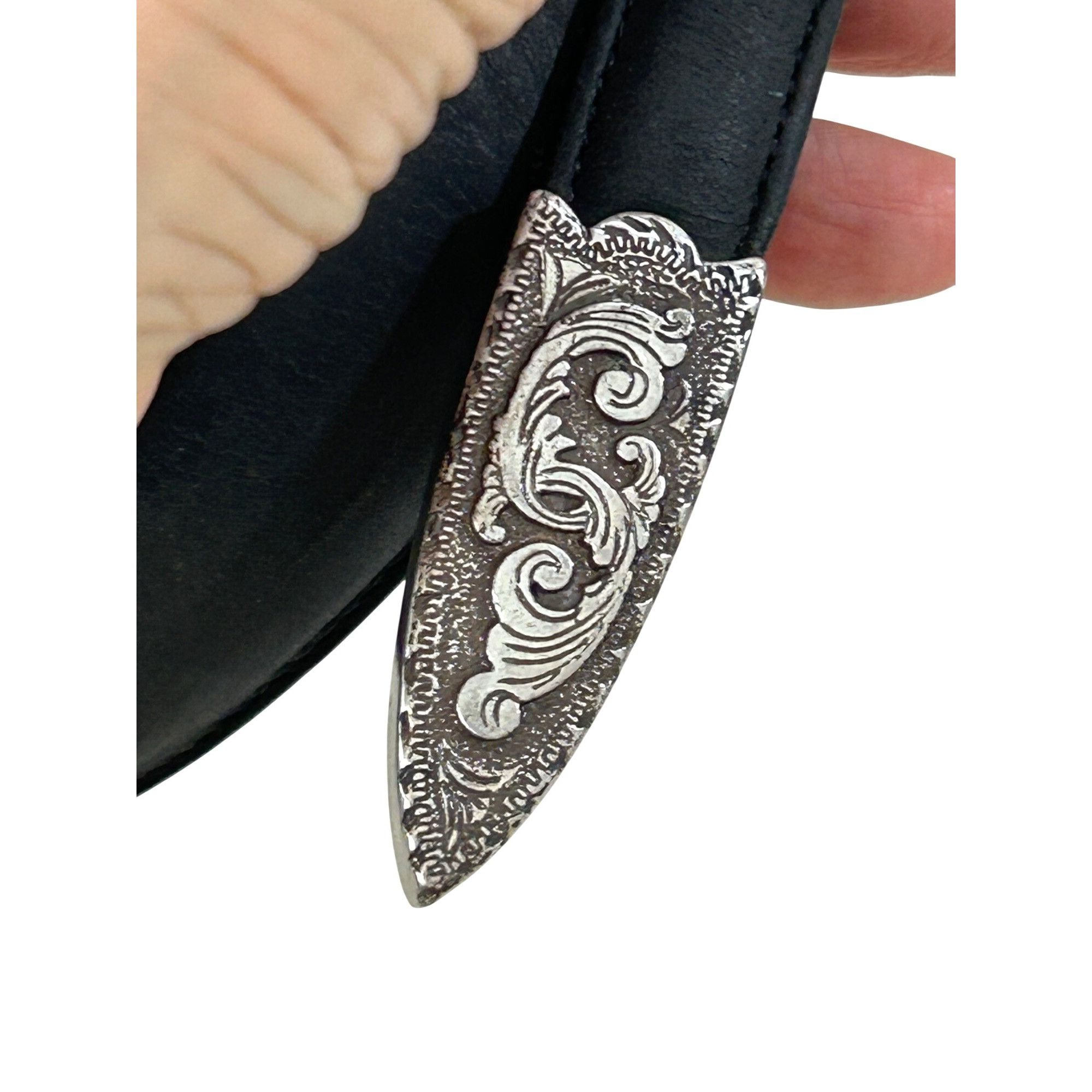 Justin Justin Belt Black 30 Vtg Leather USA Silver-plated 1993 Eng Size ONE SIZE - 8 Thumbnail