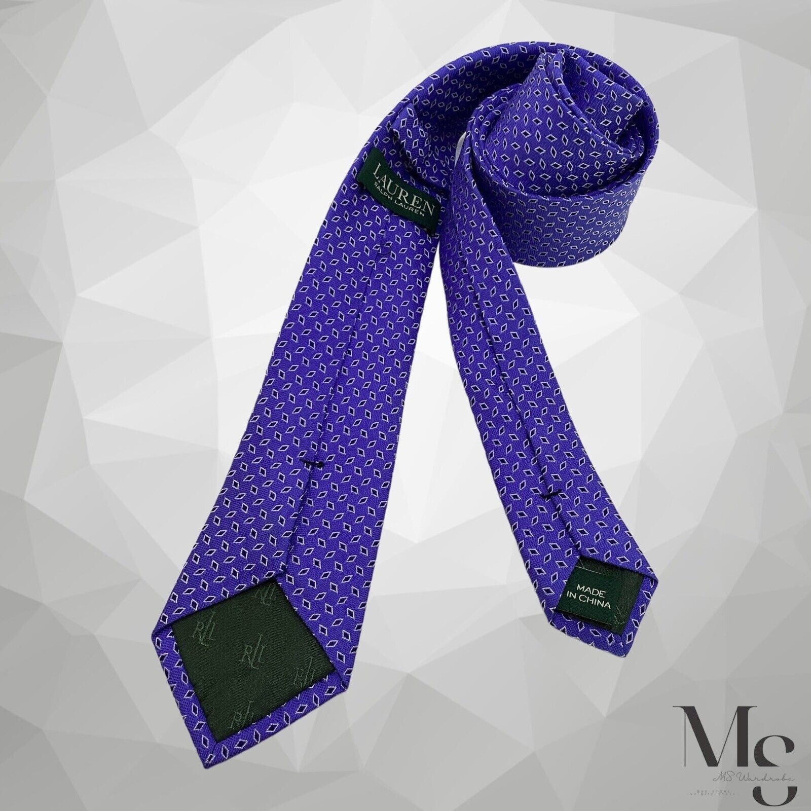 Lauren Ralph Lauren LAUREN RALPH LAUREN Blue Geometric Silk Tie W: 2.5" EX COND Size ONE SIZE - 4 Thumbnail
