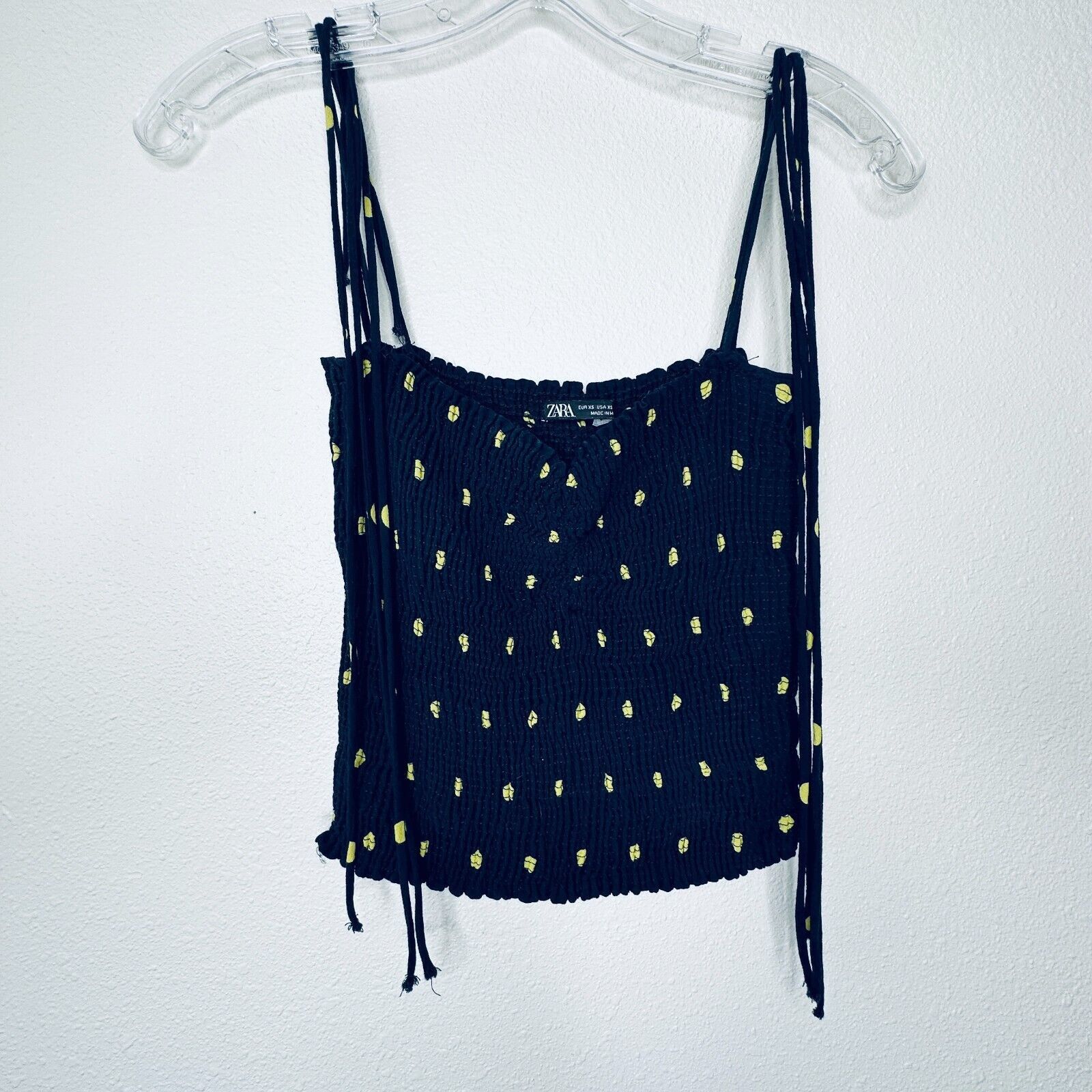 Zara Zara Navy & Yellow Polka Dot Smocked Tube Top XS Size XS / US 0-2 / IT 36-38 - 3 Thumbnail