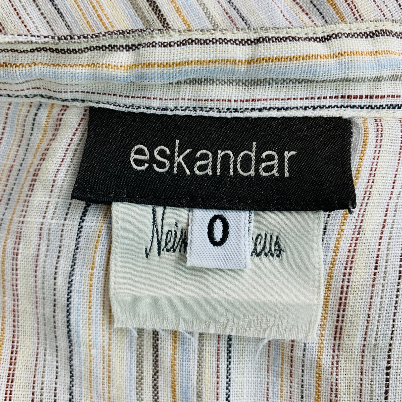 eskandar ESKANDAR 0 White Blue Linen Stripe Long placket Casual Top Size XS / US 0-2 / IT 36-38 - 5 Thumbnail