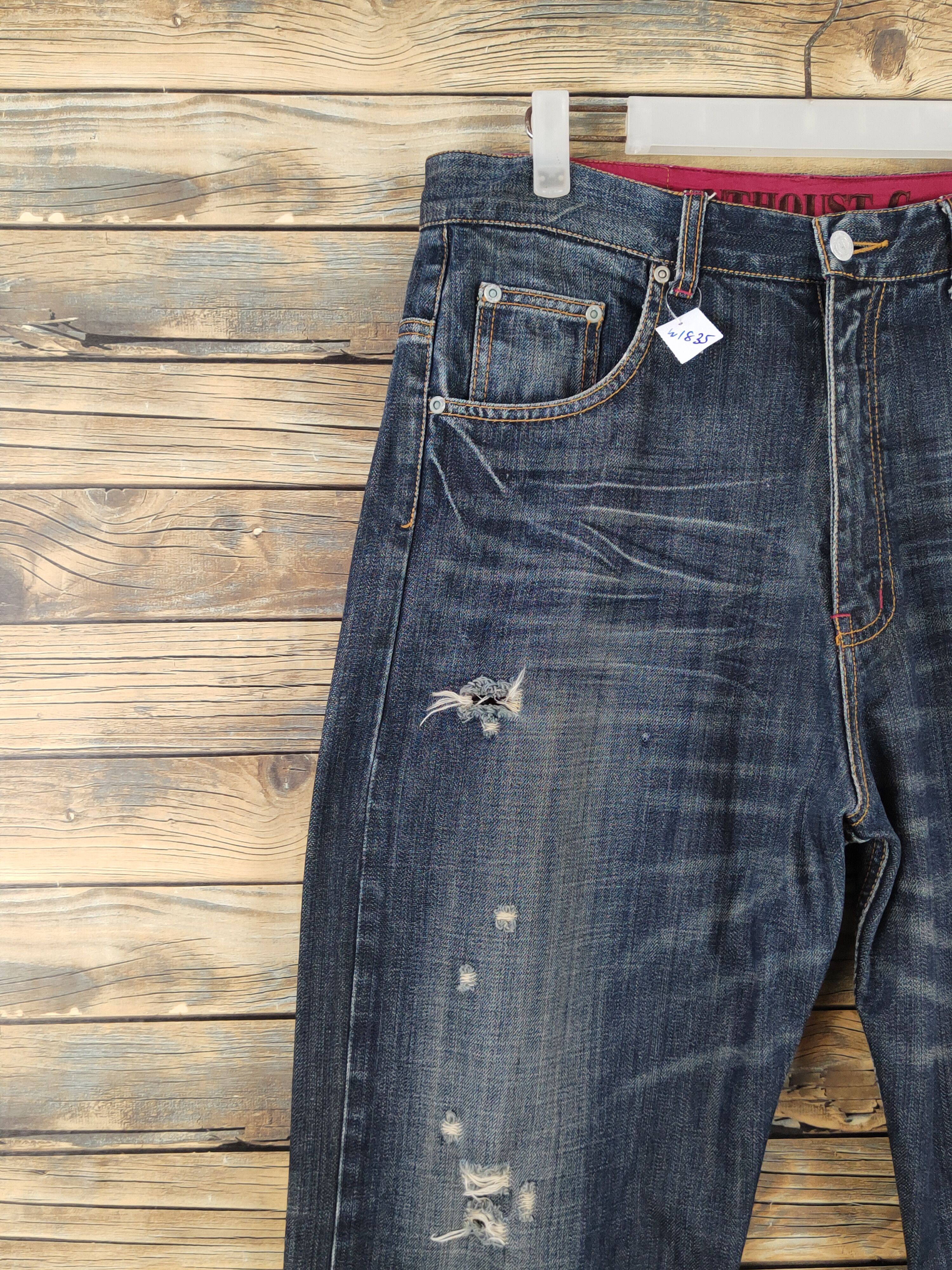 Japanese Brand Xanthous Dark Blue Distressed Ripped Jeans #W1835 Size US 32 / EU 48 - 3 Thumbnail