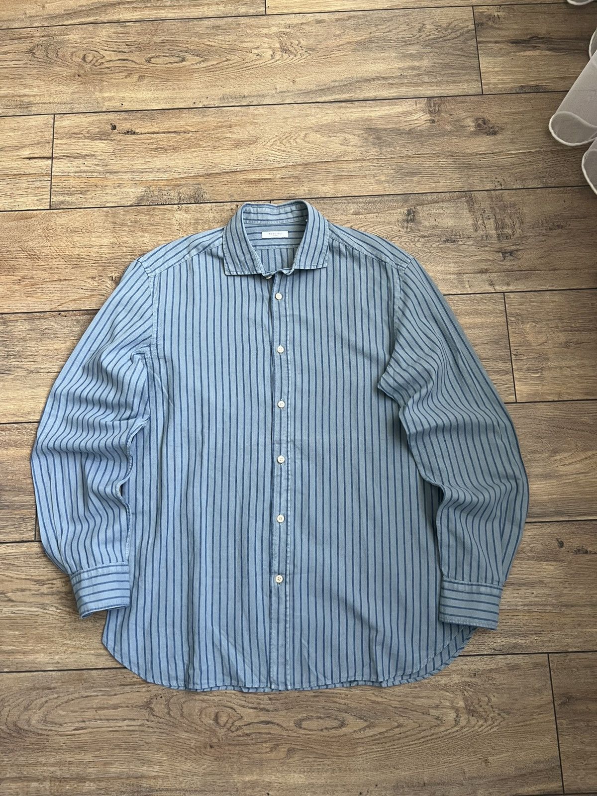 Boglioli Boglioli Sky blue and blue striped cotton and linen shirt Size US XL / EU 56 / 4 - 1 Thumbnail