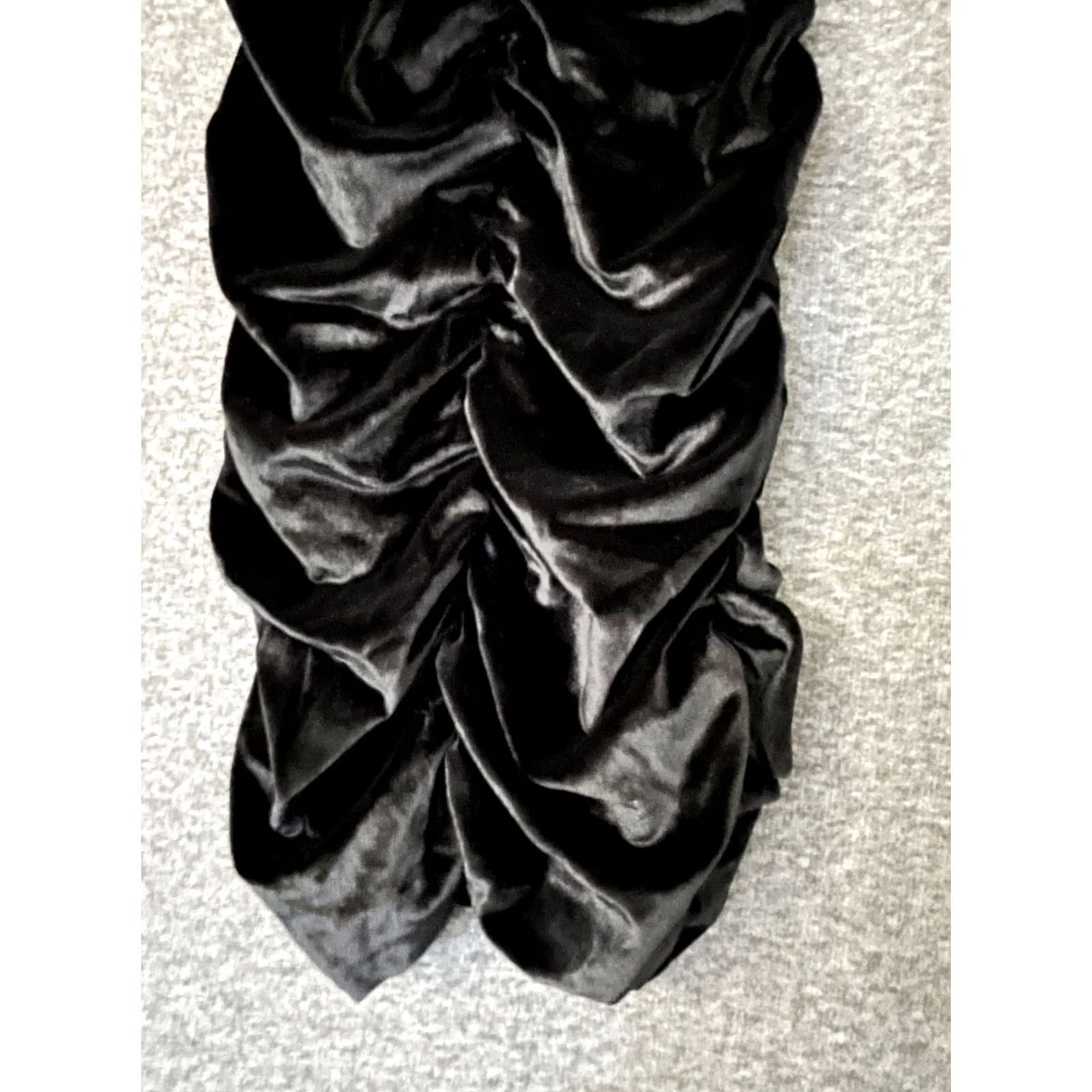 Velvet Nike Black Velvet Midi Bodycon Dress - V-Neck Long Sleeve Women’s S Velvet, Ruffle Detail, Solid, Party/Cocktail, 100% Polyester Size S / US 4 / IT 40 - 7 Thumbnail