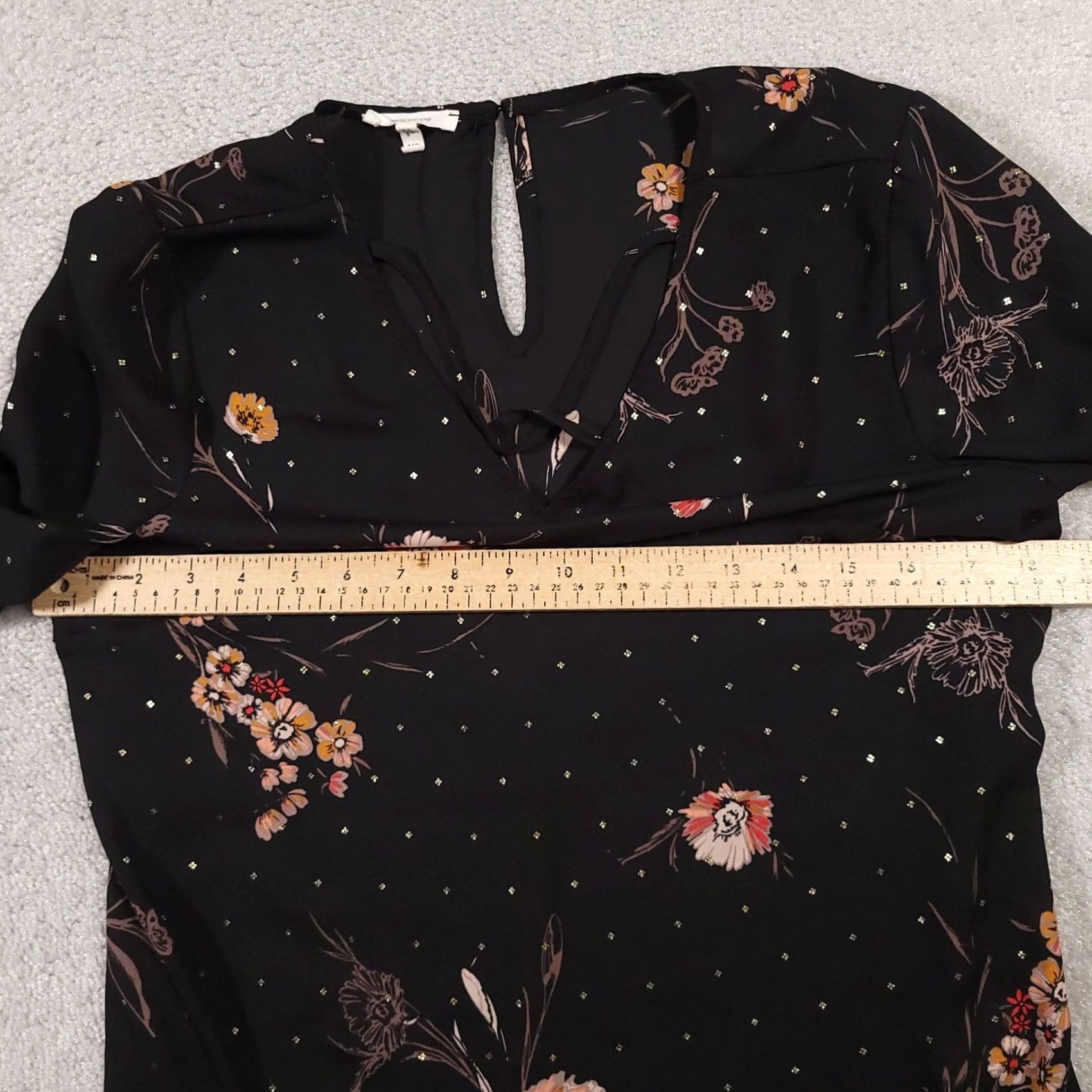 Vintage Maurices Women's XS Black Gold Floral Shirt Long Balloon Sleeves Shimmer Sheer Size XS / US 0-2 / IT 36-38 - 6 Thumbnail