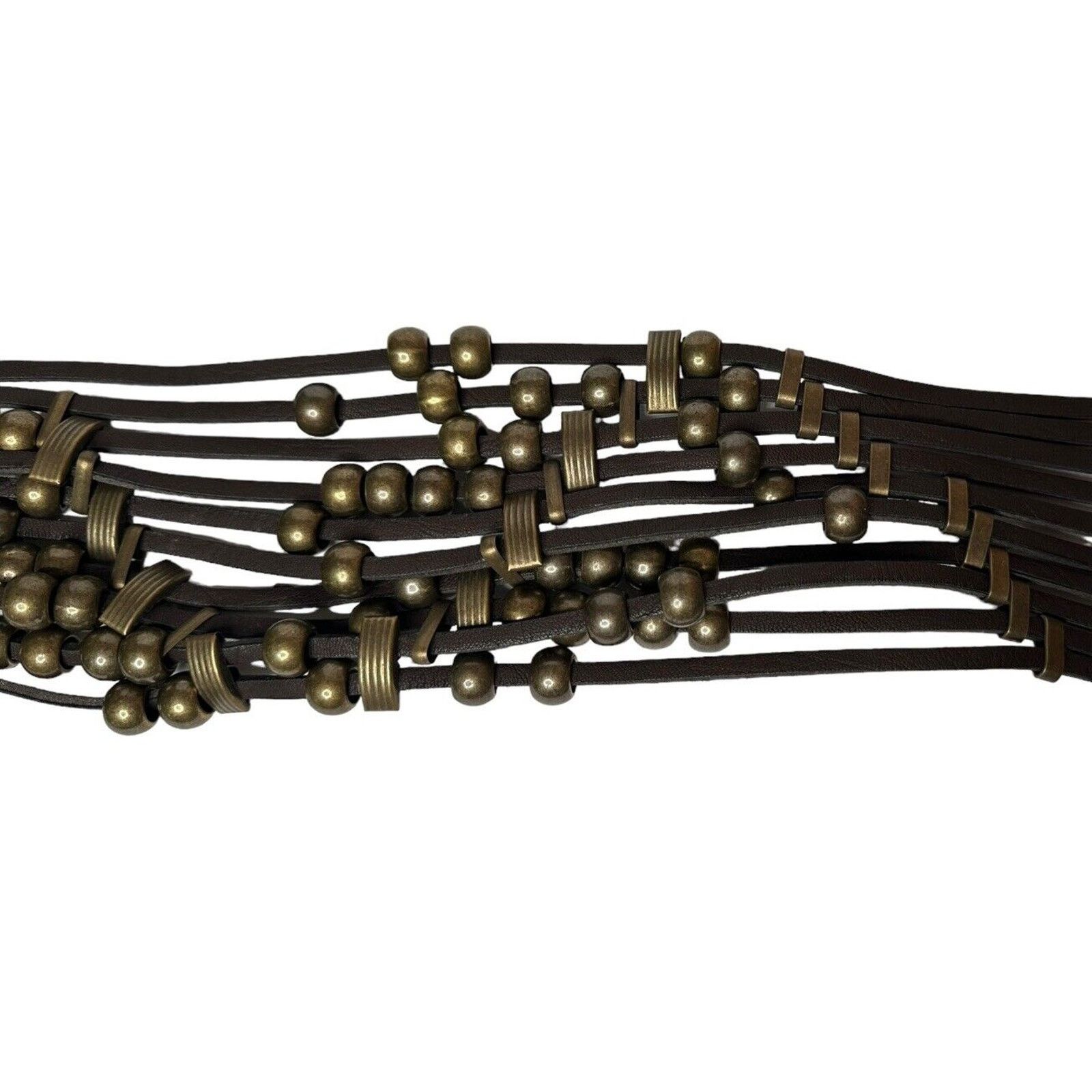 Other ANGIE Wide Brown Beaded Faux Leather Elastic Stretch Belt Size ONE SIZE - 2 Thumbnail