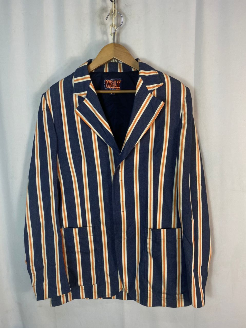 Designer × W&LT × Walter Van Beirendonck 🔥RARE🔥Vintage W&.L.T denim stripe snap button blazer jacket Size US S / EU 44-46 / 1 - 7 Thumbnail