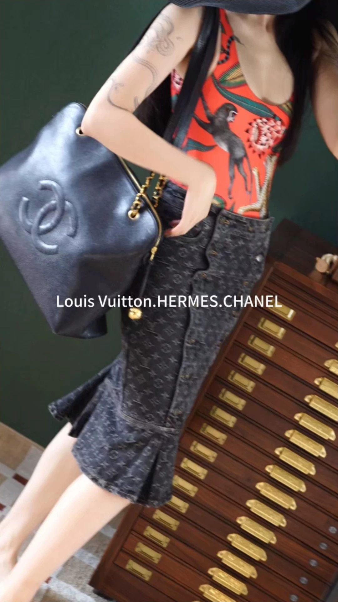 Louis Vuitton LV Black Monogram Denim Bodycon Tie Skirt 36FR Size 26" / US 2 / IT 38 - 1 Thumbnail