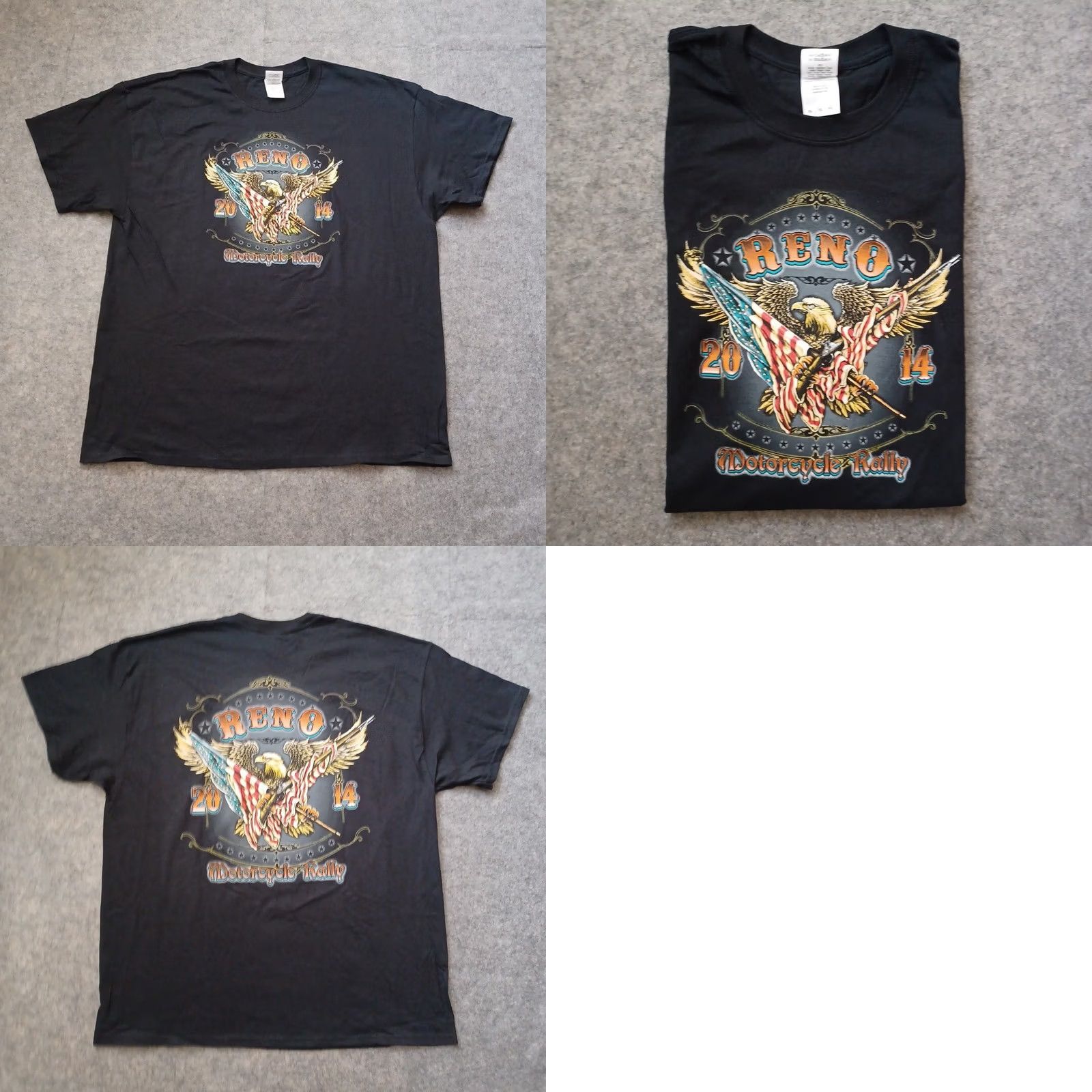 Gildan Reno Motorcycle Rally T Shirt Mens XL Black Double Side Graphic Eagle Logo 2014 Size US XL / EU 56 / 4 - 9 Thumbnail