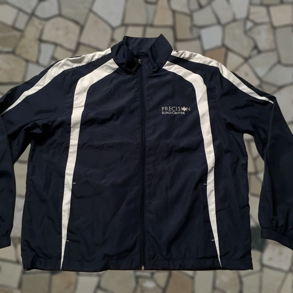 Vintage Navy blue Mens Sport-Tek Jacket Windbreaker Logo Stripe Hoodie Shirt? Size US L / EU 52-54 / 3 - 1 Thumbnail
