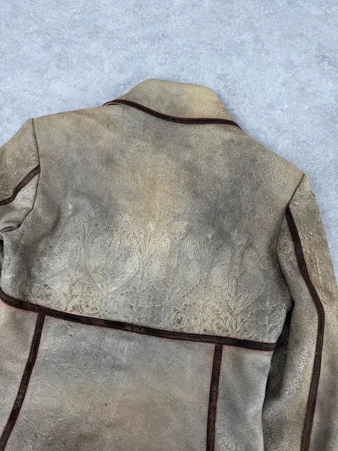 Roberto Cavalli 2000s Roberto Cavalli Beige Suede Baroque Prints & Fur Jacket Size M / US 6-8 / IT 42-44 - 6 Thumbnail