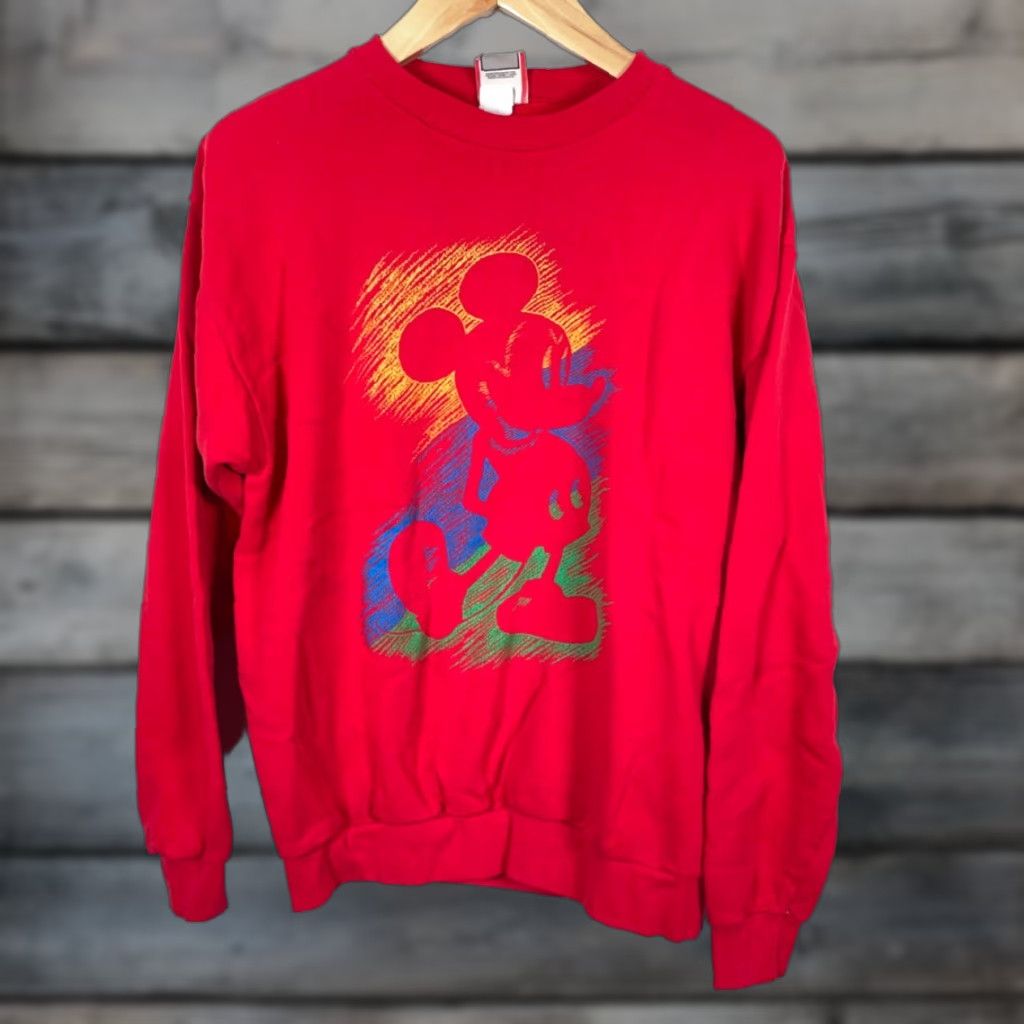 Disney VINTAGE Disney Mickey Mouse Sweatshirt Adult Large-XL Red Crewneck 90s Cartoon Retro Graphic Print Sweatshirt Men Size US L / EU 52-54 / 3 - 1 Thumbnail