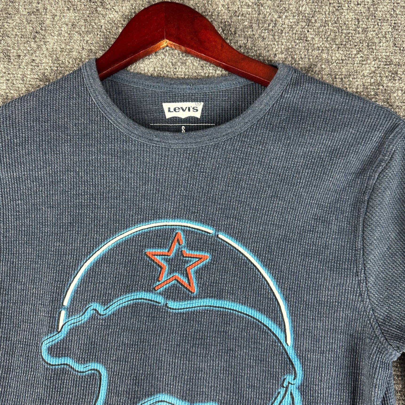Levi's Levis Shirt Mens S Pullover Blue Cotton Thermal Knit Long Sleeve Crew Tee Size US S / EU 44-46 / 1 - 4 Thumbnail