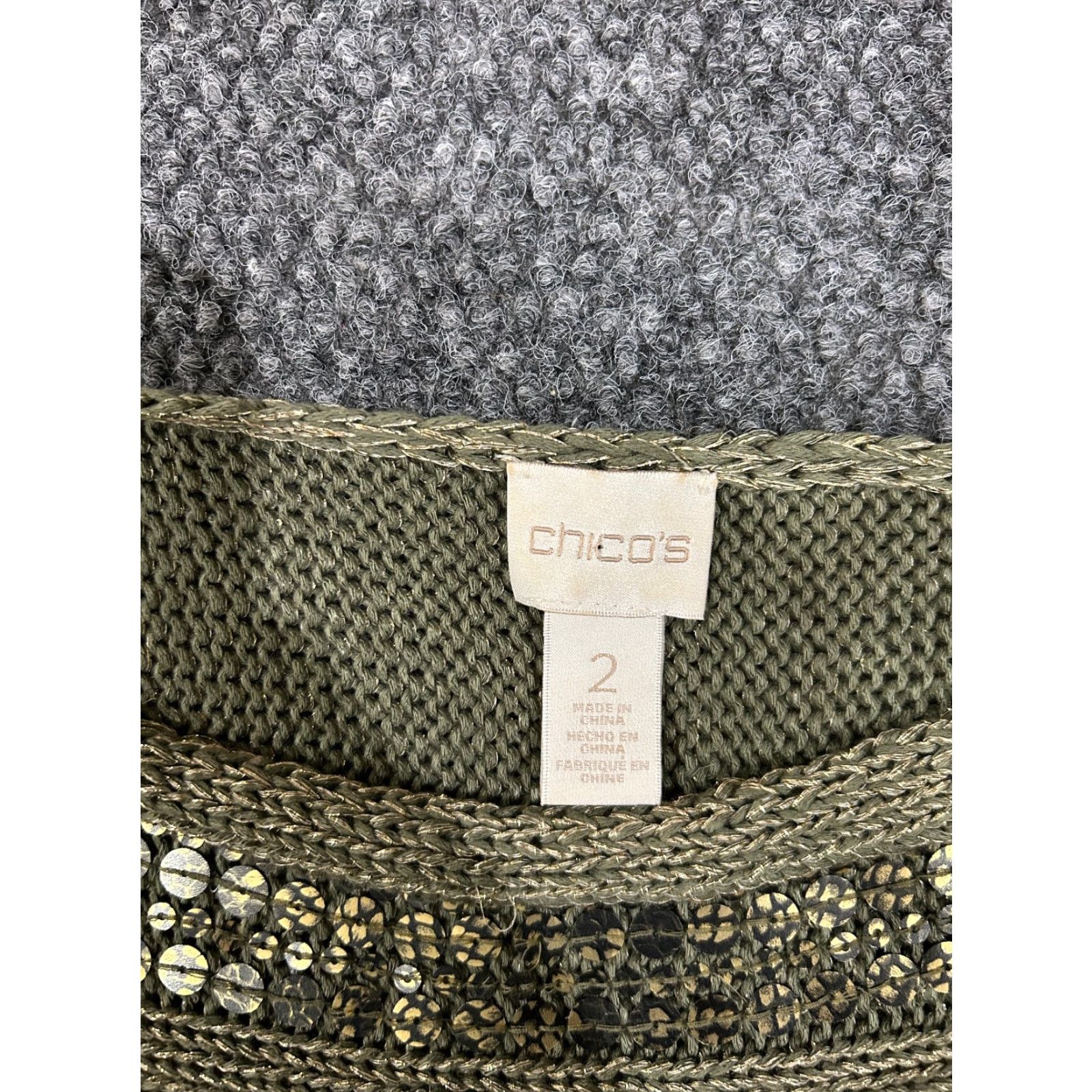 Vintage Chicos Sweater Womens 2 Green Gold Sequin Stripe Knit Metallic Short Sleeve Pullover Round Neck Knit Style Chunky-Knit Fashion Modern Mens? Size XS / US 0-2 / IT 36-38 - 3 Thumbnail
