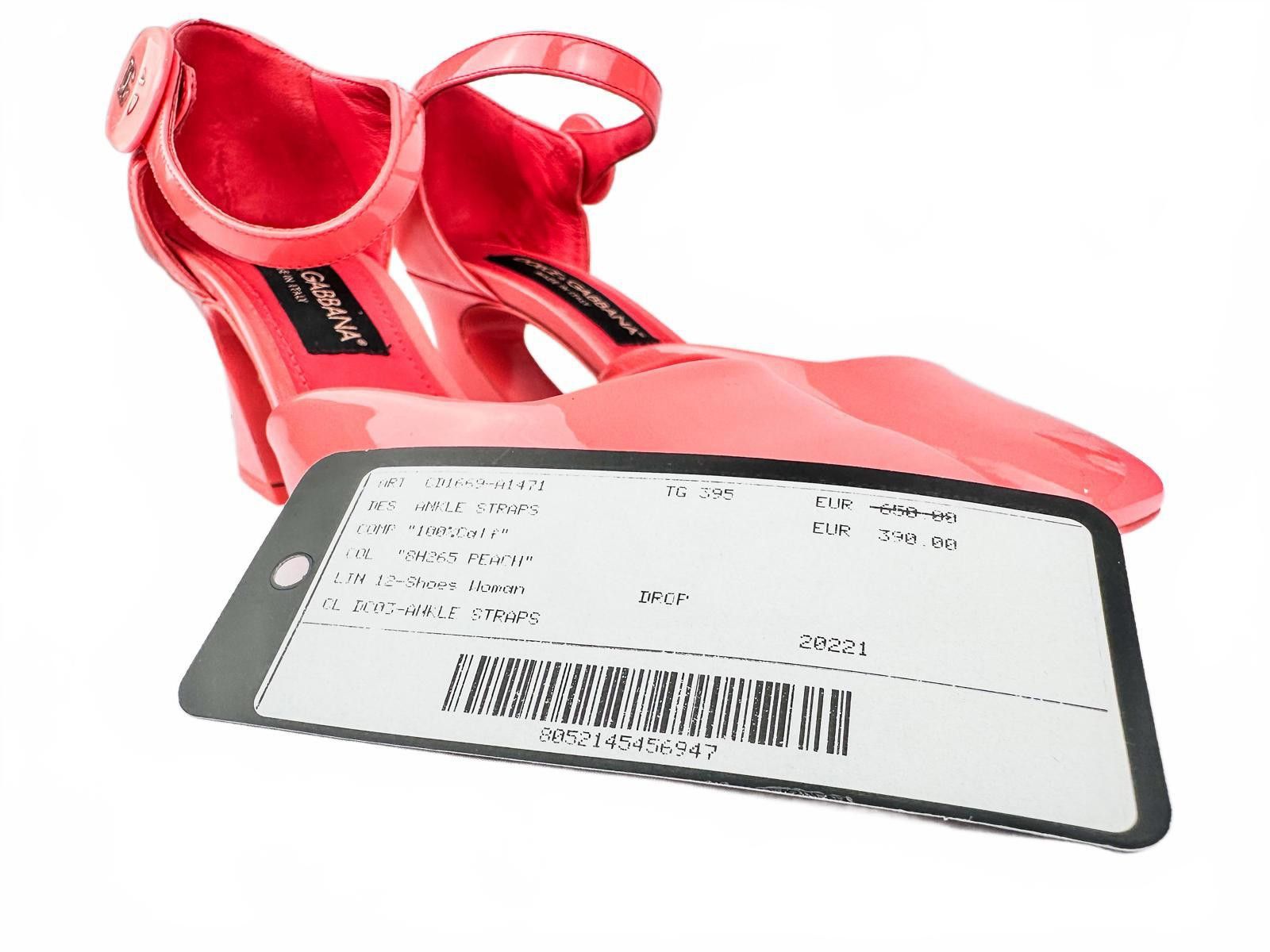 Patent Leather Ankle-Strap Pumps Peach Logo Heel 39.5 EU NWT