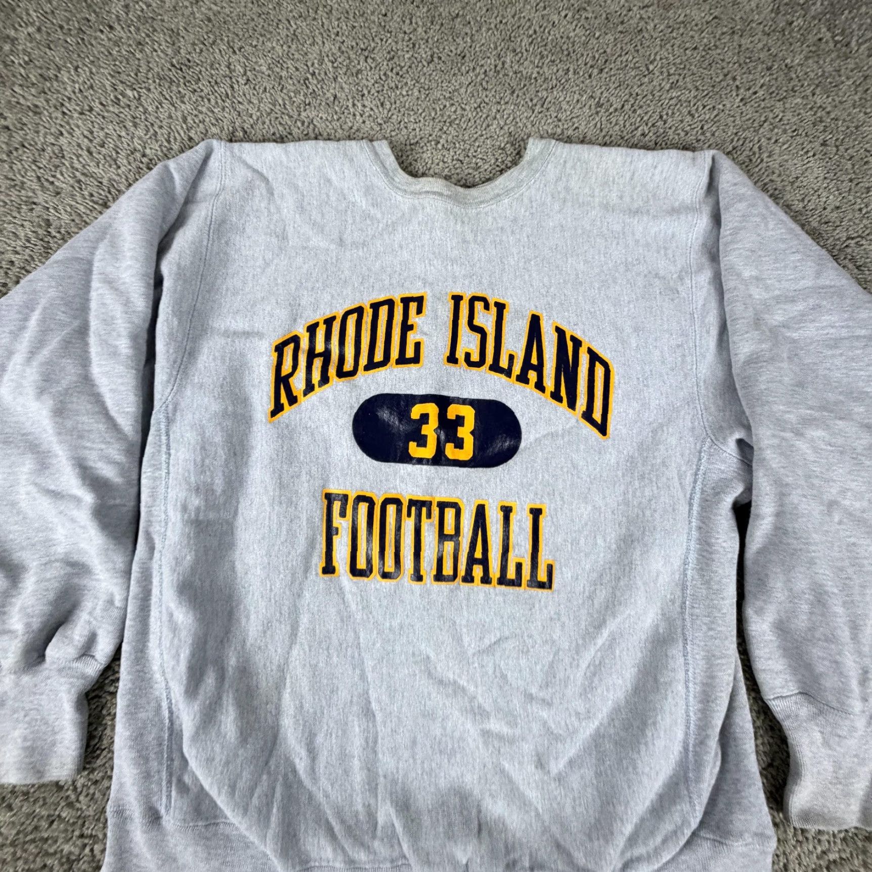 Champion VINTAGE Champion Sweatshirt Mens XL Gray Rhode Island Football 33 Graphic Print Reverse Weave Crew Neck Warmup USA 80s Size US XL / EU 56 / 4 - 3 Thumbnail