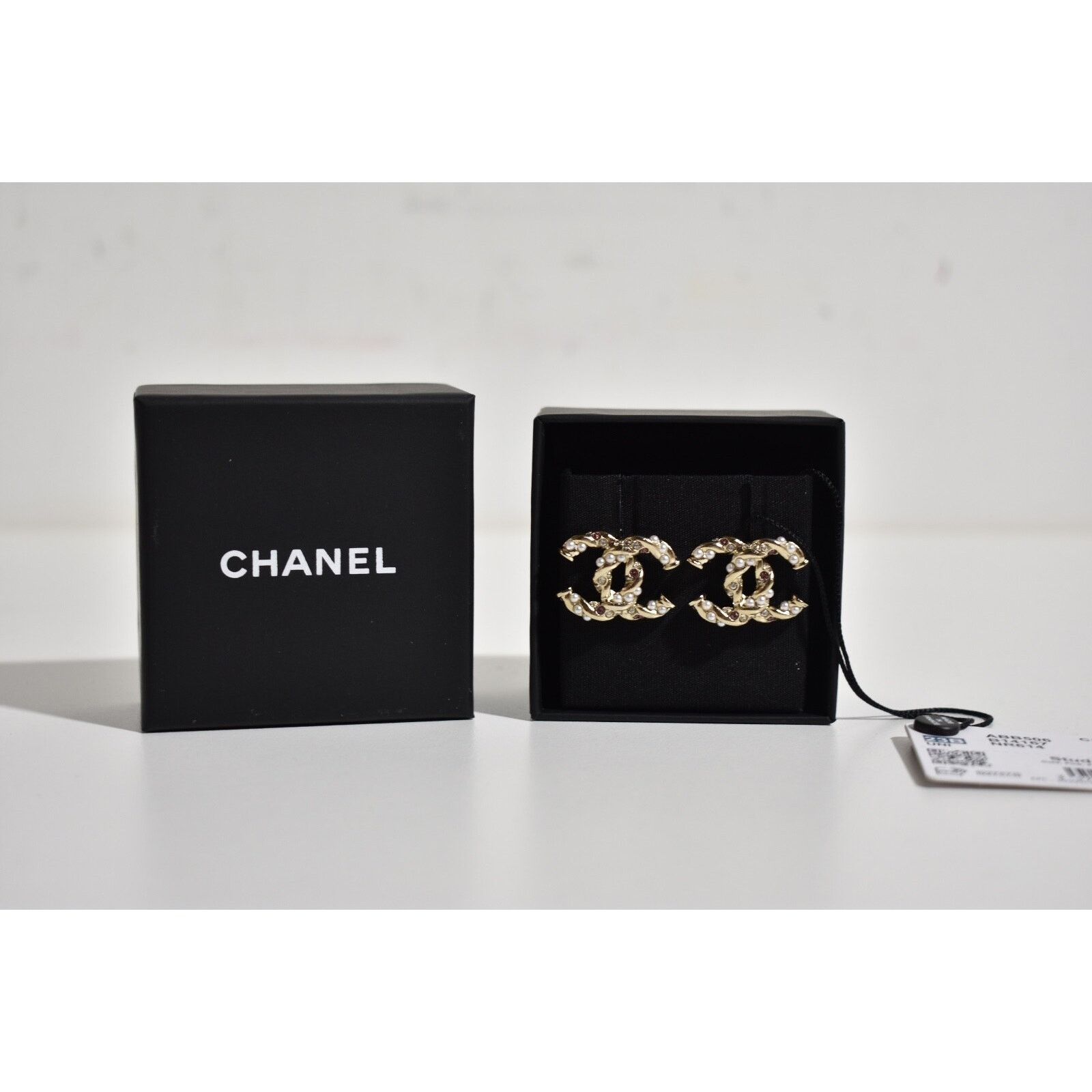 Chanel Chanel Gold Pearl Crystal Classic Statement Stud Earrings Size ONE SIZE - 2 Thumbnail