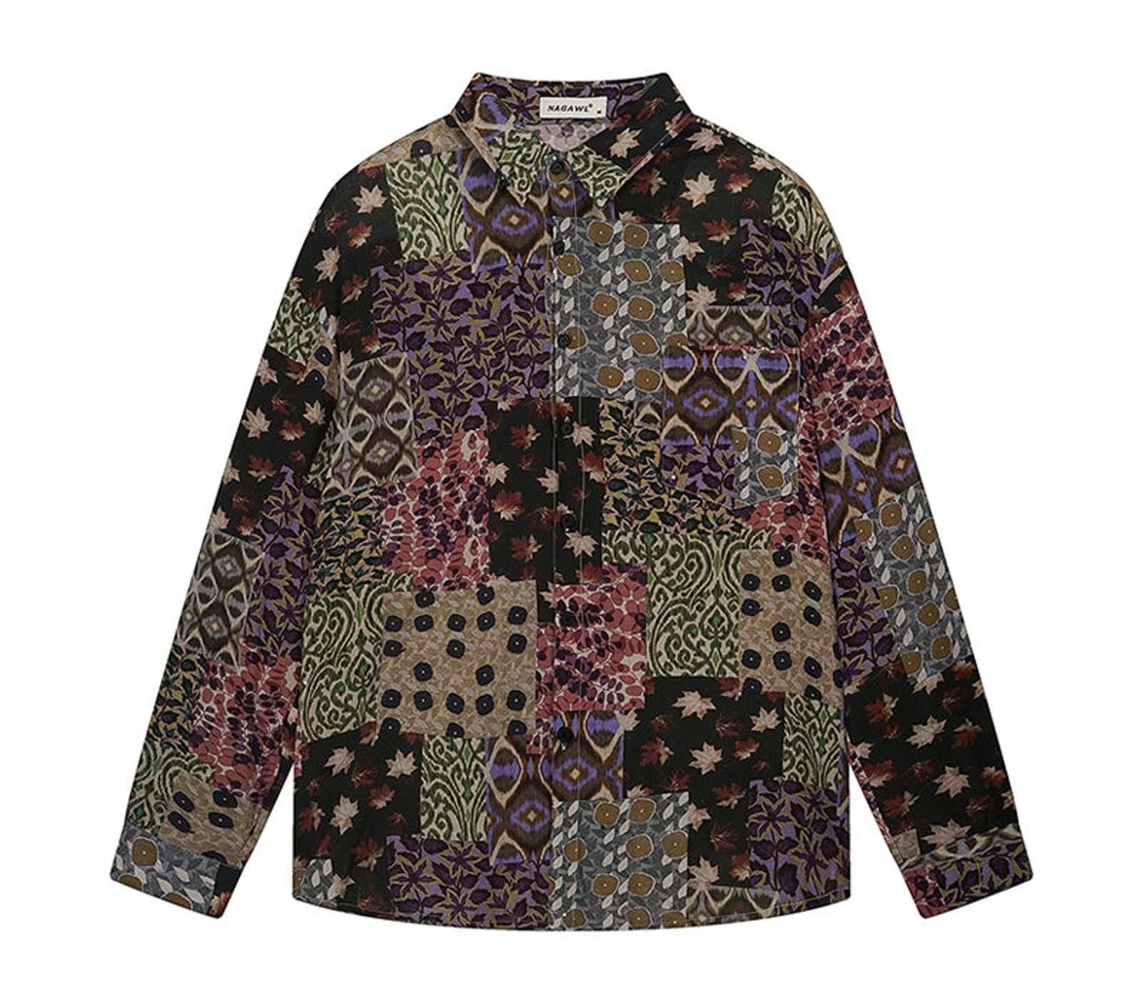 Japanese Brand Multicolor Patchwork Pattern Casual Shirt, Long Sleeve Size US M / EU 48-50 / 2 - 1 Thumbnail