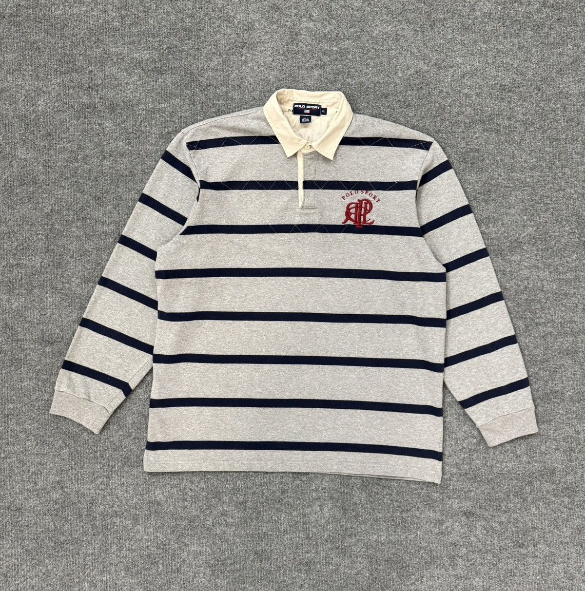 Polo Ralph Lauren Vintage Polo Sport RL Stripe Rugby Shirt Heather Gray XL Size US XL / EU 56 / 4 - 1 Thumbnail