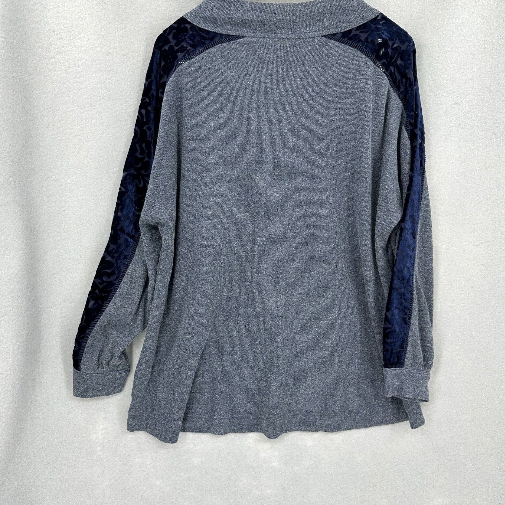 Soft Surroundings Soft Surroundings Plus 2XL Tunic Sweater Gray Ribbed Velvet Floral Long Sleeve Womens Boho Size XXL / US 16-18 / IT 52-54 - 2 Thumbnail