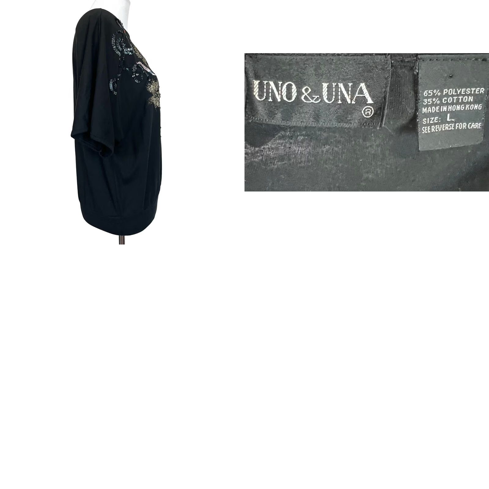 Vintage VINTAGE UNO & UNA Blouse Shirt Womens 90s Beaded Sequin Shoulder Pads Black Sz L Size L / US 10 / IT 46 - 8 Thumbnail