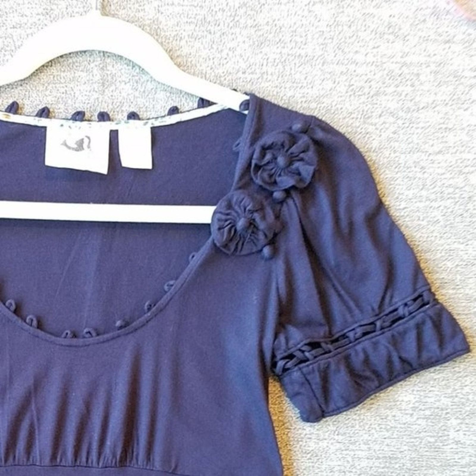Anthropologie Mermaid short sleeve t-shirt | sz S | navy blue crochet Size S / US 4 / IT 40 - 5 Thumbnail