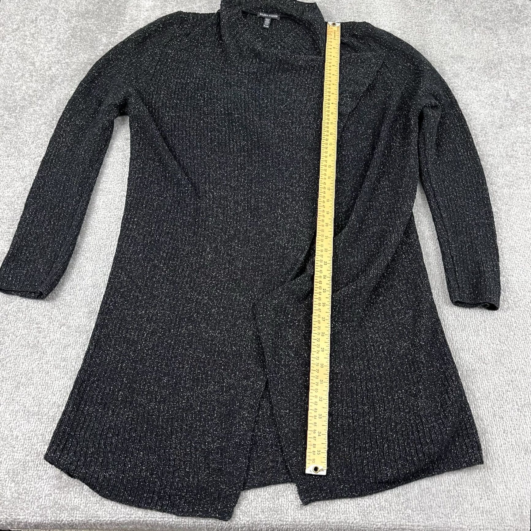 Eileen Fisher EILEEN FISHER Sweater Women Tunic Open Front Long Fit XL Black Silver Wool Blend Size XL / US 12-14 / IT 48-50 - 4 Thumbnail