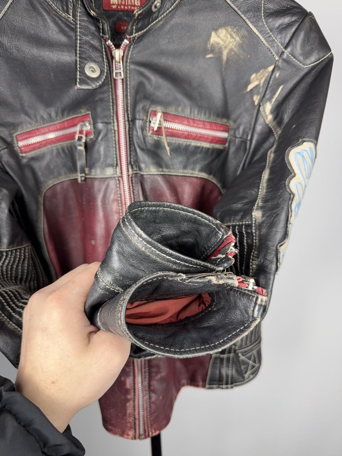 Mustang 00s Mustang Faded Leather Biker Jacket Vintage Racing Moto Size M / US 6-8 / IT 42-44 - 20 Thumbnail