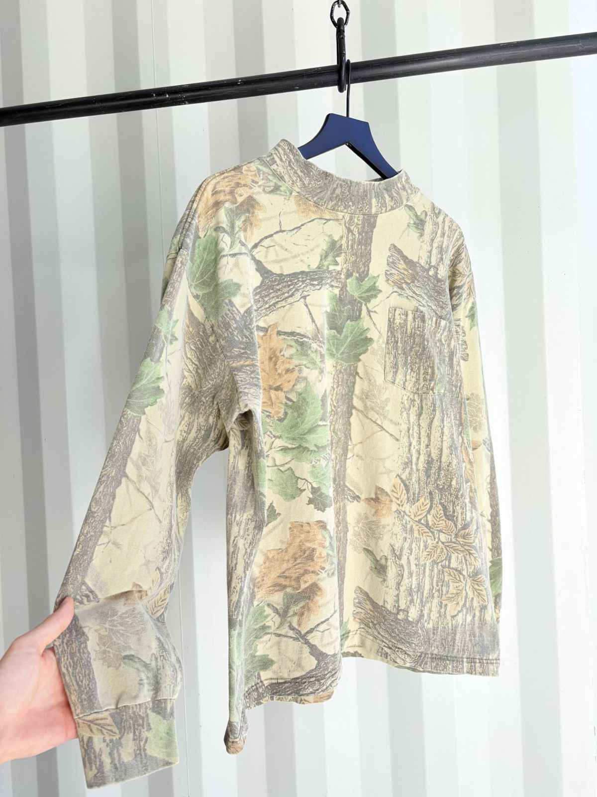 Camo Mock Neck Sun faded Long Sleeve Shirt Distressed Thrash
