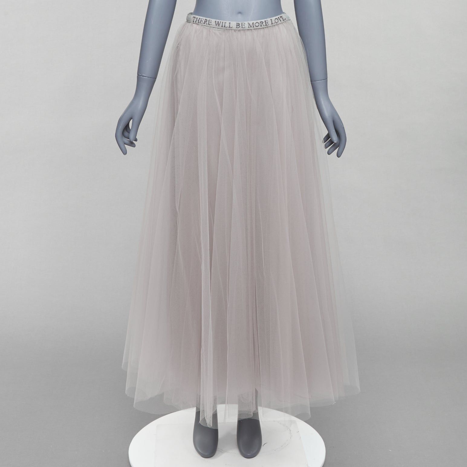 VALENTINO There Will Be More Love beaded waist grey tulle skirt IT38 XS