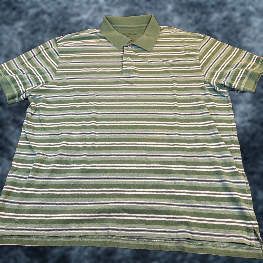 Eddie Bauer Eddie Bauer Polo Shirt Mens XL Green Striped Short Sleeve Cotton Pique Shirt Size US XL / EU 56 / 4 - 1 Thumbnail