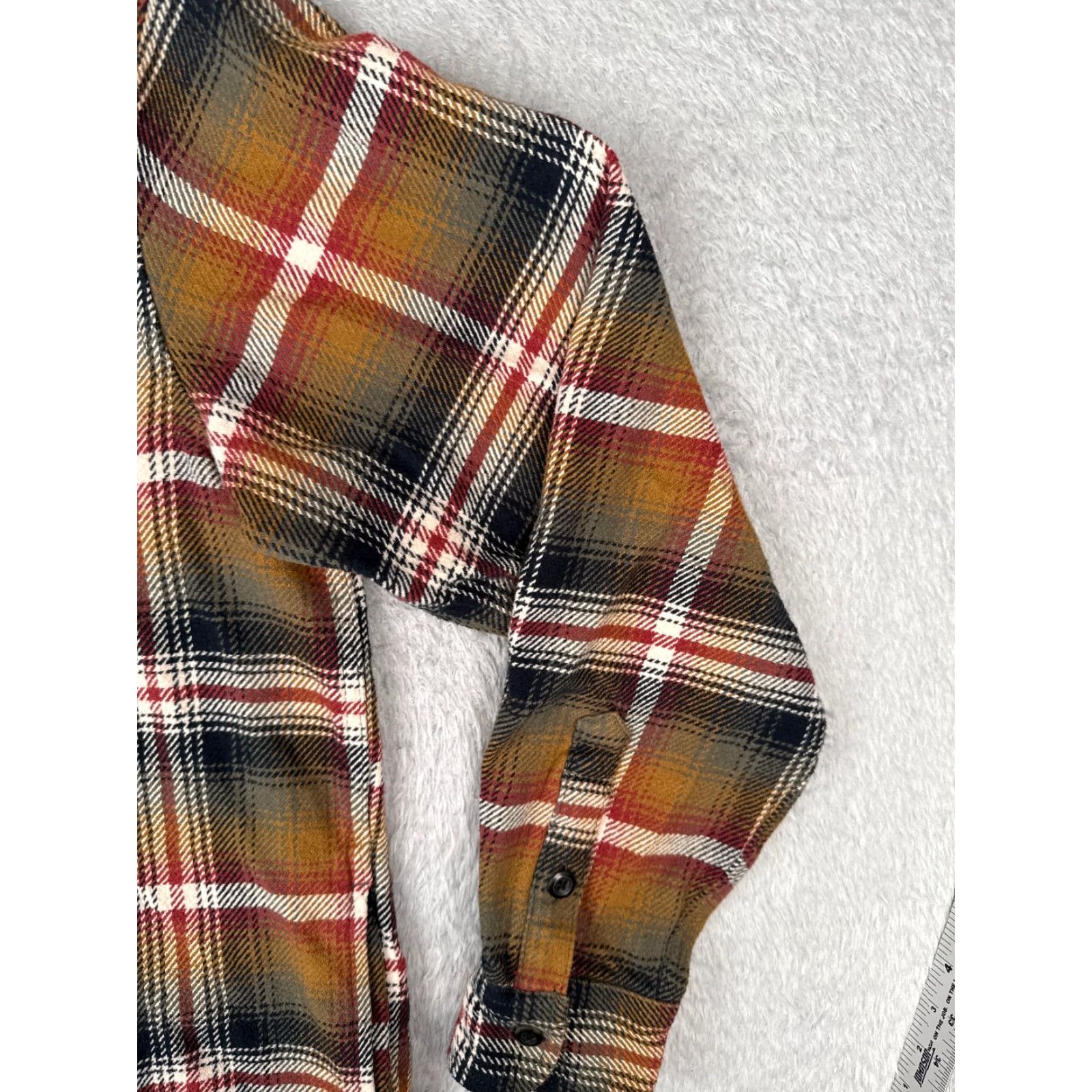 Orvis VINTAGE ORVIS Shirt Mens Large Beige Red Black Flannel Plaid Button-Up Cotton Fish Camp Size US L / EU 52-54 / 3 - 2 Thumbnail