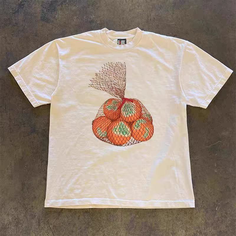 Vintage White washed retro orange print t-shirt Size US L / EU 52-54 / 3 - 1 Thumbnail