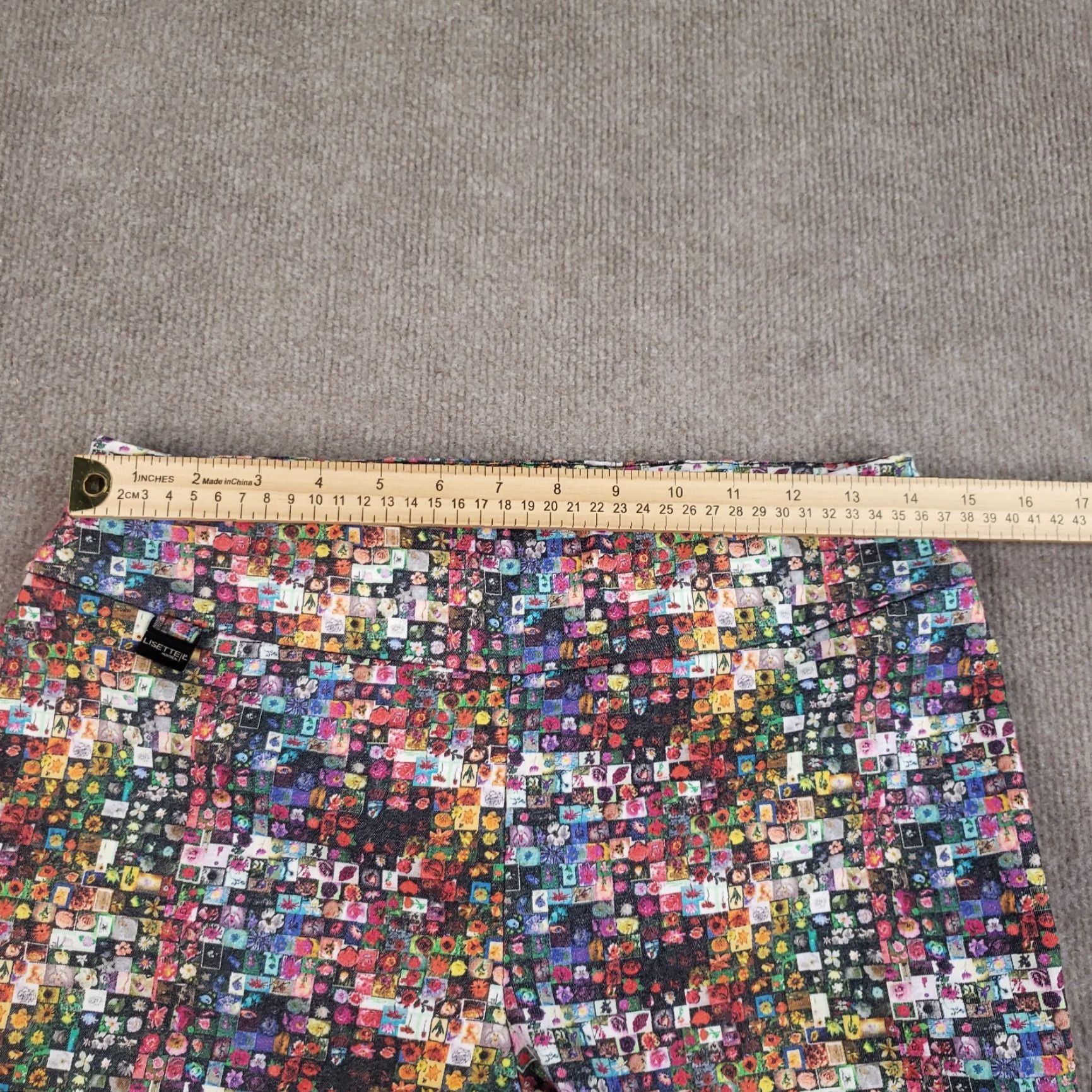 Vintage Lisette Pants Womens 8 (28x27) Red Mosaic Floral Flowers Cropped Straight Leg Size 28" / US 6 / IT 42 - 5 Thumbnail