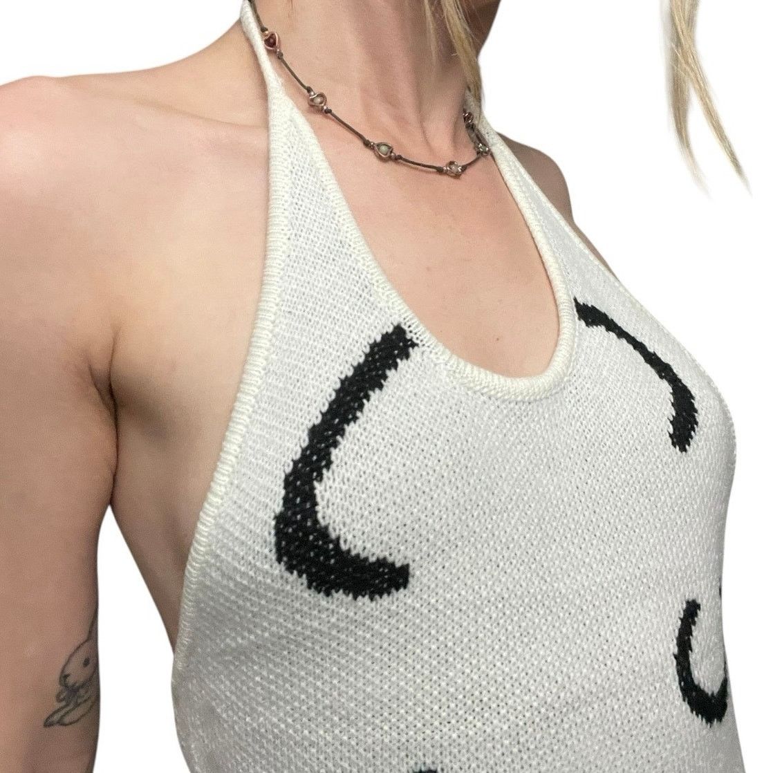 Cider Cider White & Black Knit Halter Neck Open Back Mini Dress Size S / US 4 / IT 40 - 5 Thumbnail