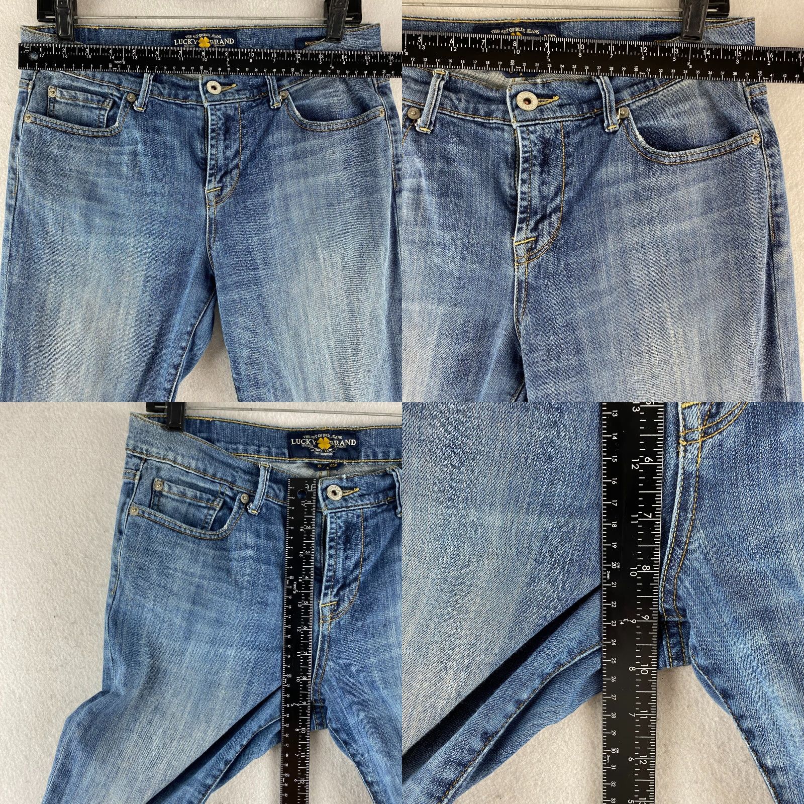 Lucky Brand Lucky Brand Jeans Womens 8/29 Blue Sweet N Low Distressed Flared Denim Pants Pockets 5-Pocket Regular Waist 31in Inseam 29in Cotton Blend Denim Size 30" / US 8 / IT 44 - 8 Thumbnail