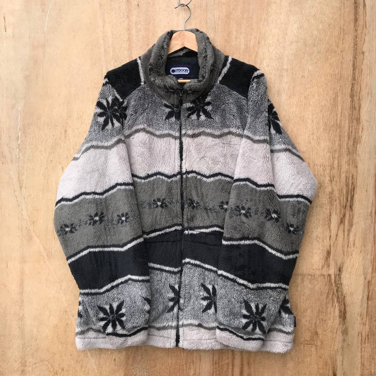 OUTDOOR NAVAJO AZTEC SHERPA FLEECE JACKET SIZE LARGE BAGGY