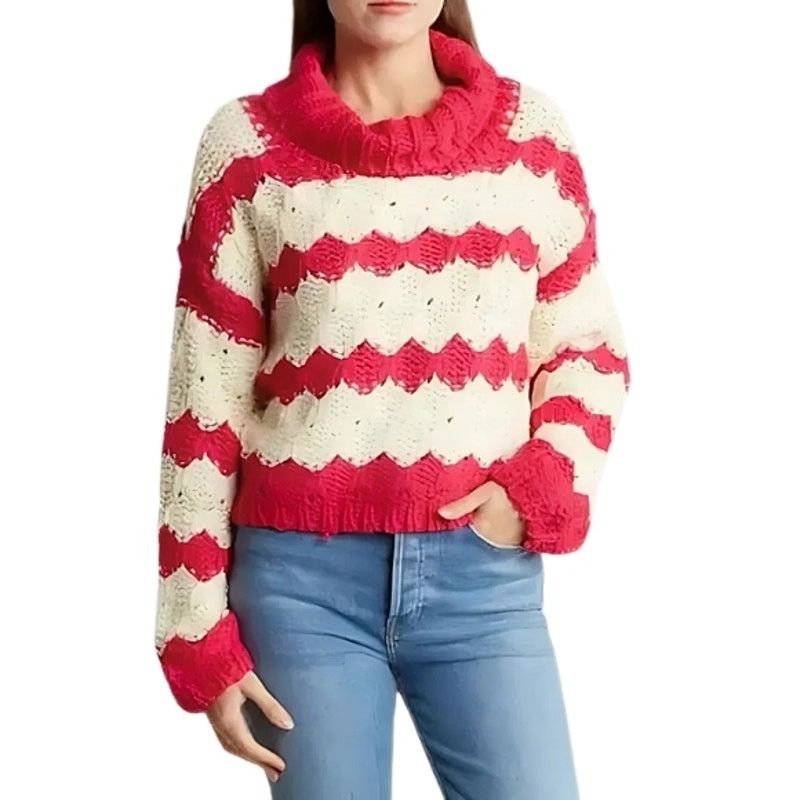 Other Gary Collective Preppy Striped Turtleneck Pink Cream Knit L Size L / US 10 / IT 46 - 1 Thumbnail